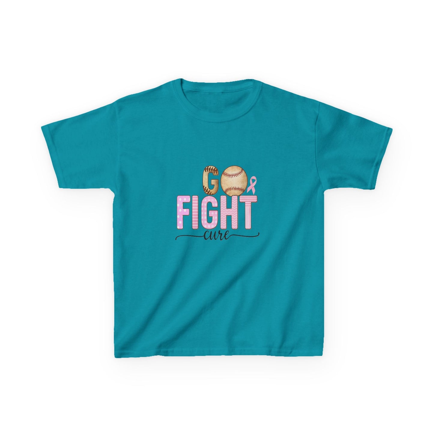 Go Fight Cure Baseball Pink Ribbon Kids Christmas Tee