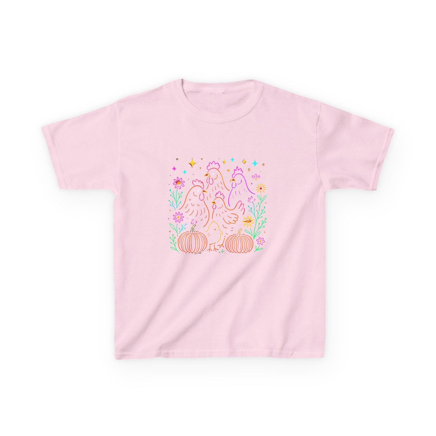 Festive Chickens & Pumpkins Kids Tee - Fall Harvest Fun