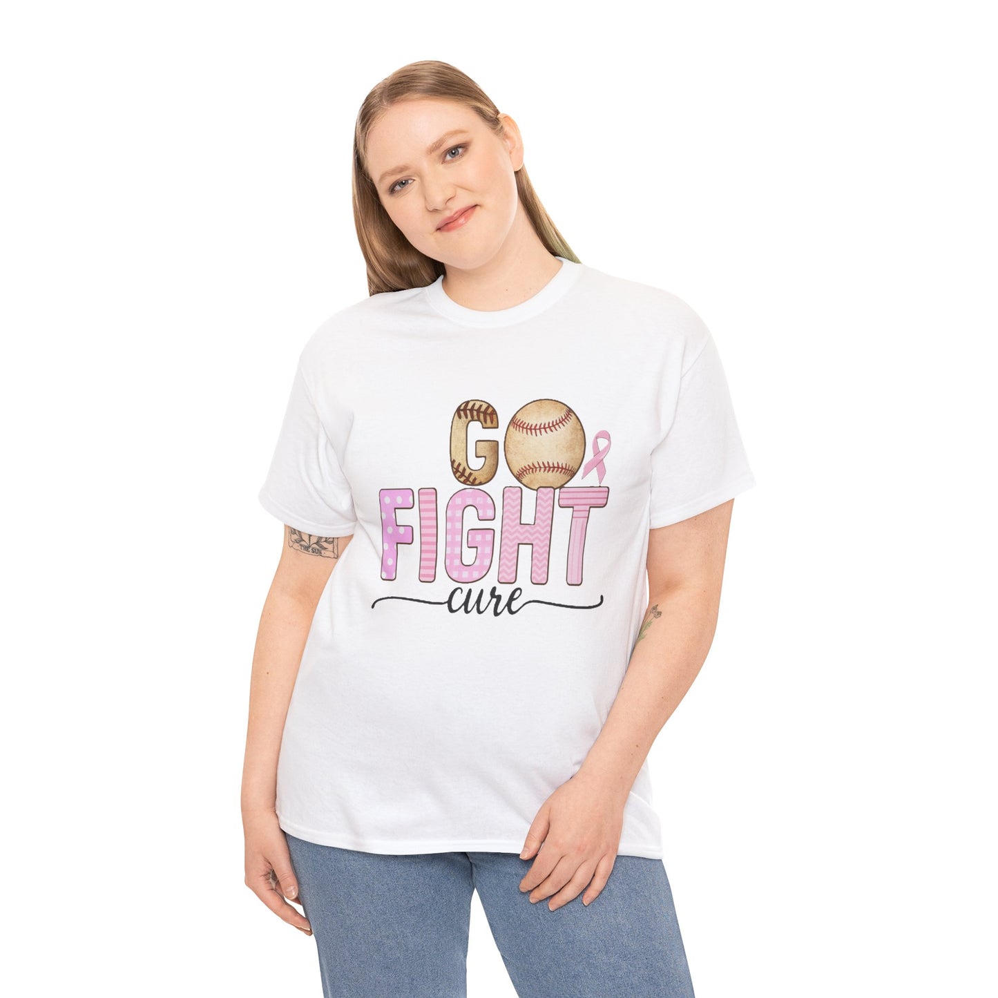 Go Fight Cure Baseball Pink Ribbon Awareness Tee