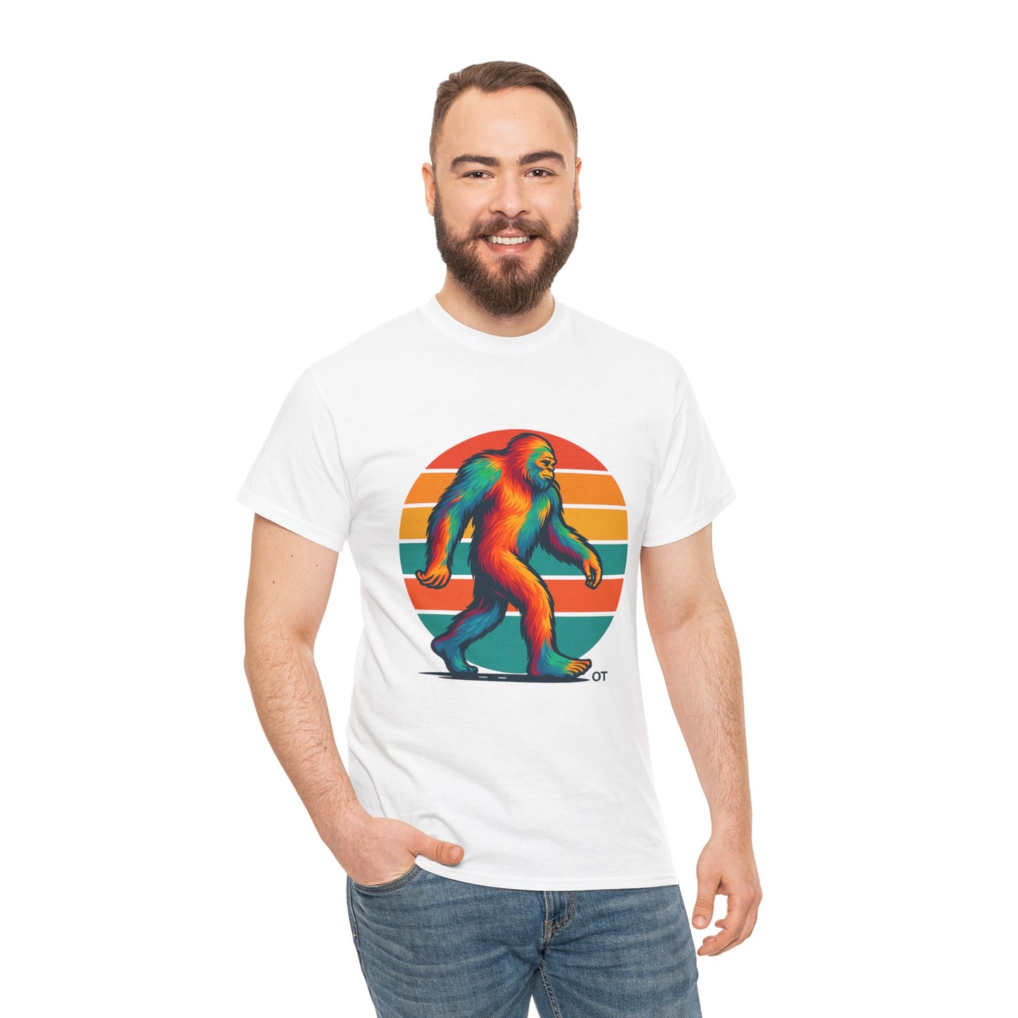 Colorful Bigfoot Unisex T-Shirt, Fun Graphic Tee for Nature Lovers, Perfect for Holidays, Festivals, Camping, Gifts