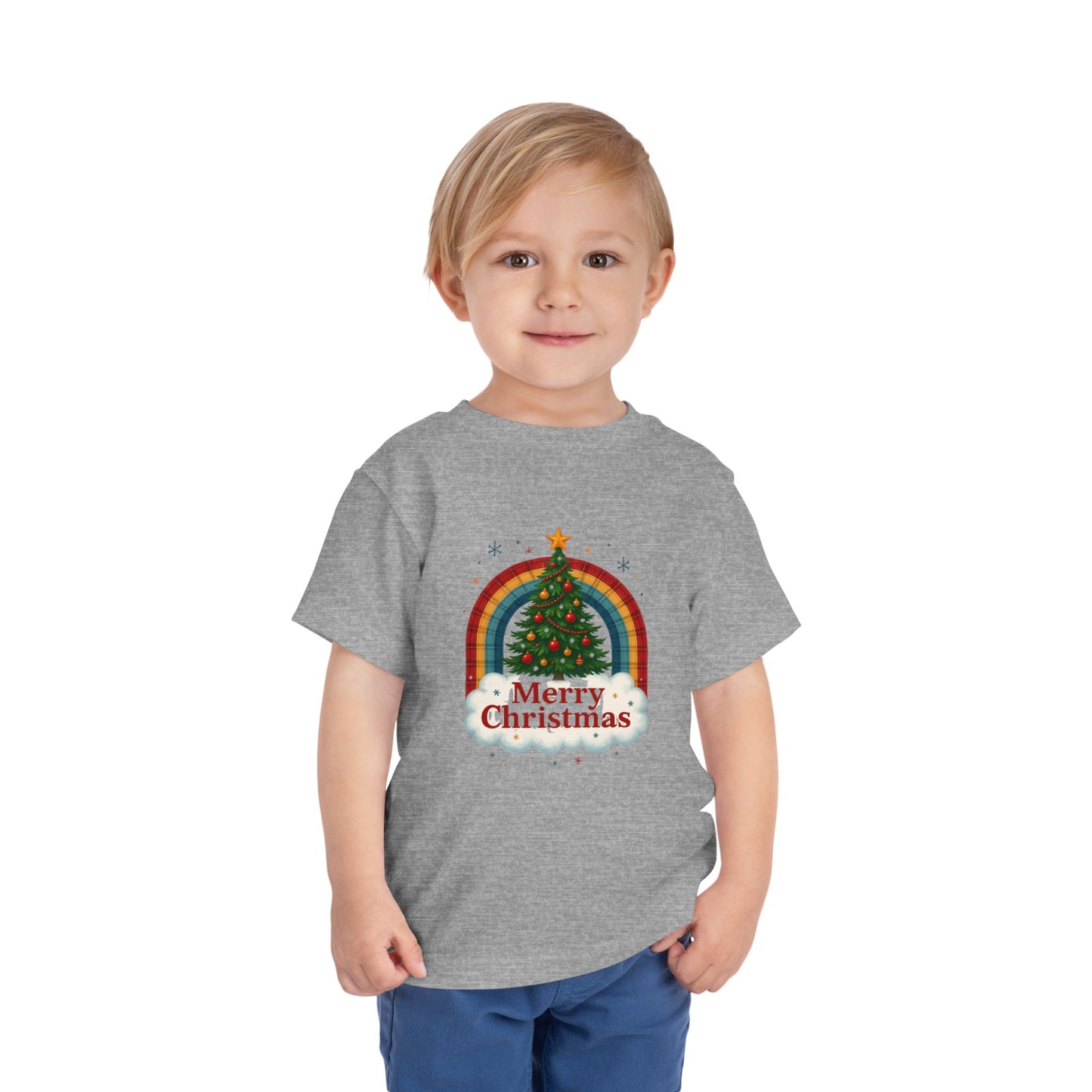 Merry Christmas Plaid Rainbow Tree Toddler Tee