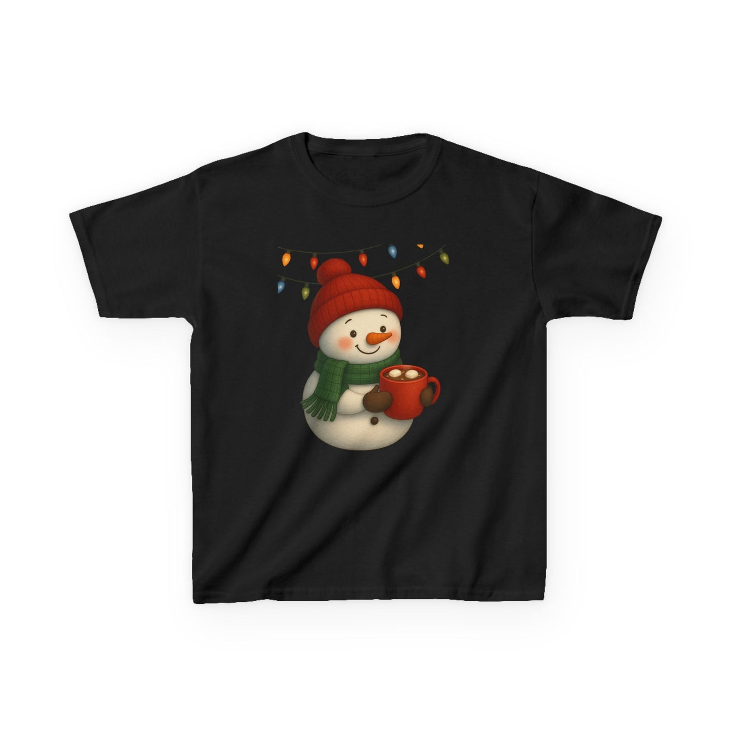 Snowman Dino Hot Chocolate Kids Christmas Tee