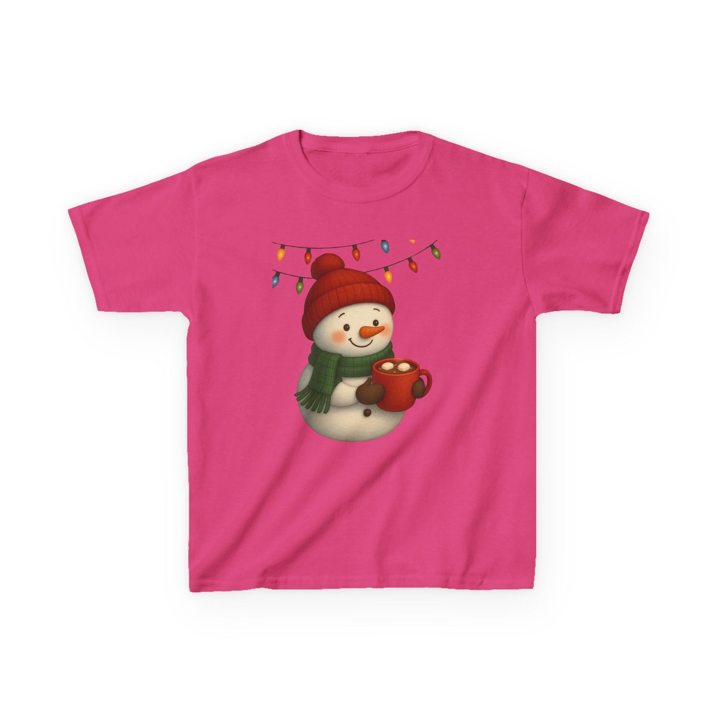 Snowman Dino Hot Chocolate Kids Christmas Tee