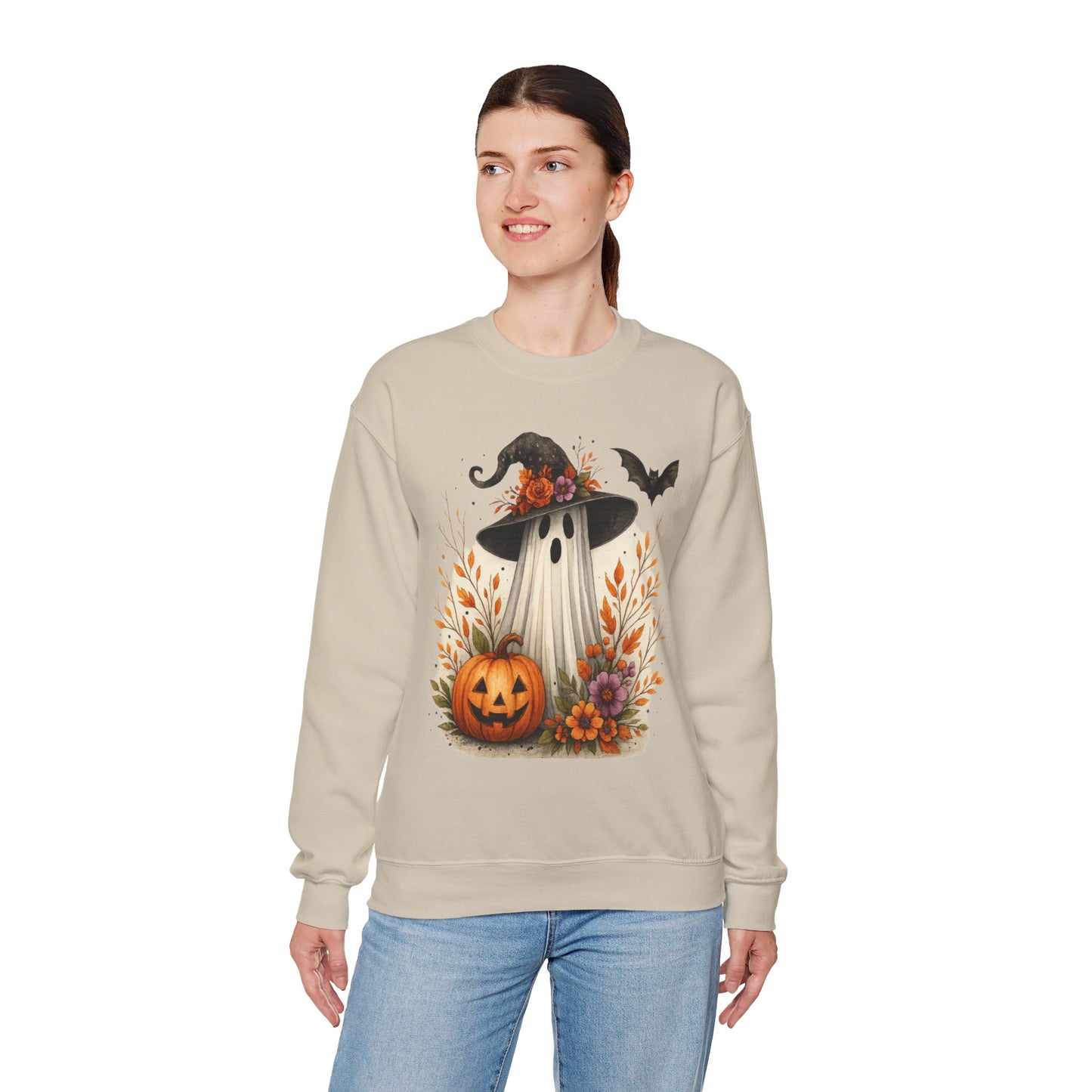 Halloween Ghost Crewneck Sweatshirt, Cozy Fall Apparel, Cute Ghost Design, Pumpkin Sweatshirt, Unisex Halloween Gift