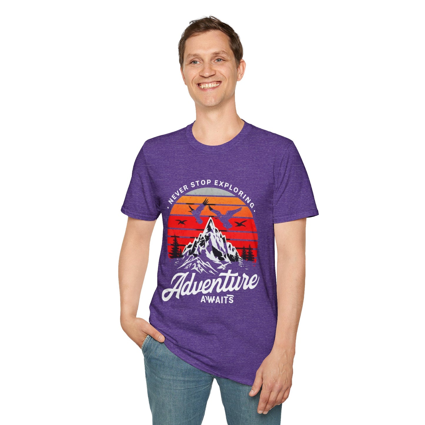 Adventure Awaits T-Shirt | Unisex Softstyle Tee | Perfect for Travel Lovers, Outdoor Adventures, Camping, Nature Gifts, Explore