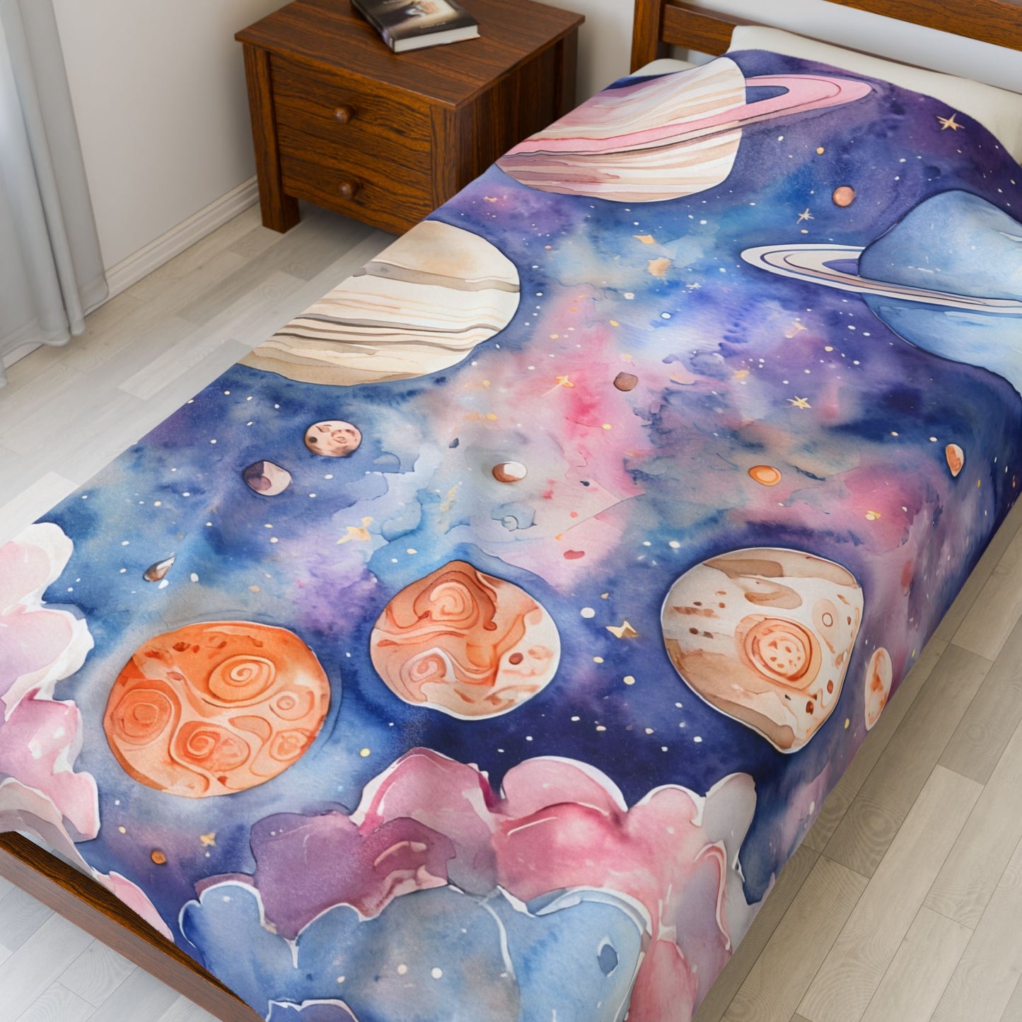 Cosmic Dreams Velveteen Plush Blanket - Soft Blankets for Stargazers, Galaxy Lovers, Kids Room Decor, Cozy Home Gift