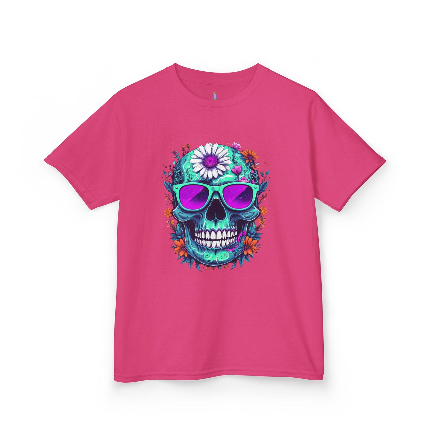 Vibrant Skull Youth Tee, Colorful T-Shirt for Festivals, Birthday Gift, Summer Wear, Unique Graphic Tee