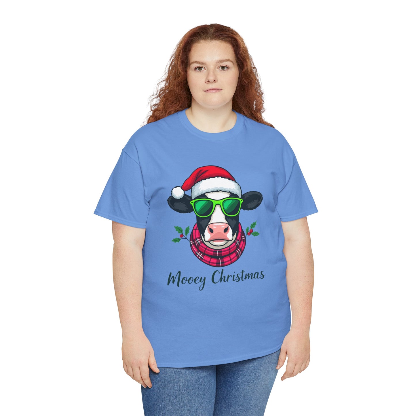 Moovey Christmas Cow Tee - Pink Plaid Scarf & Sunglasses