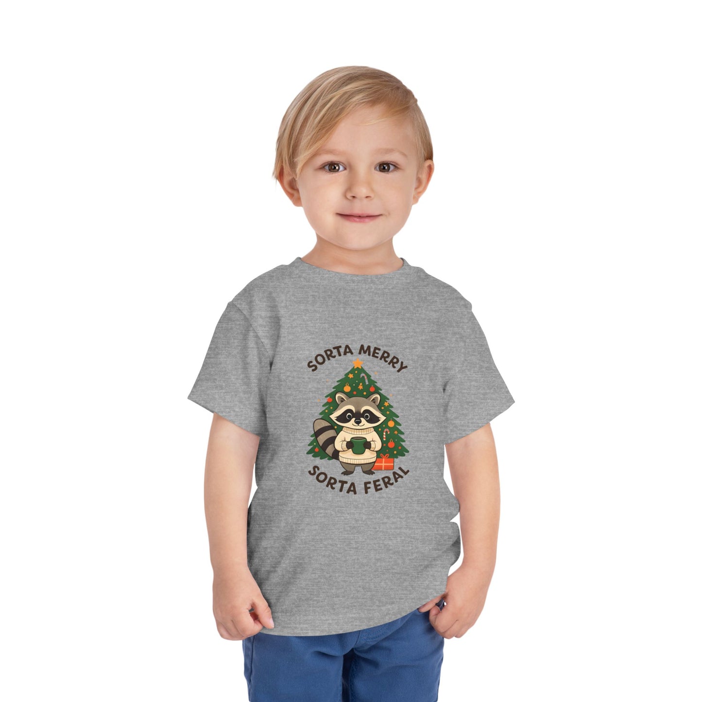Sorta Merry Sorta Feral Raccoon Toddler Christmas Tee
