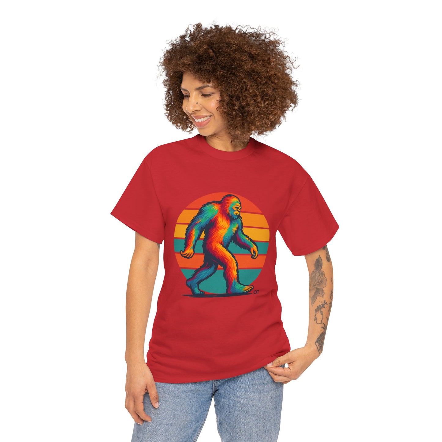 Colorful Bigfoot Unisex T-Shirt, Fun Graphic Tee for Nature Lovers, Perfect for Holidays, Festivals, Camping, Gifts