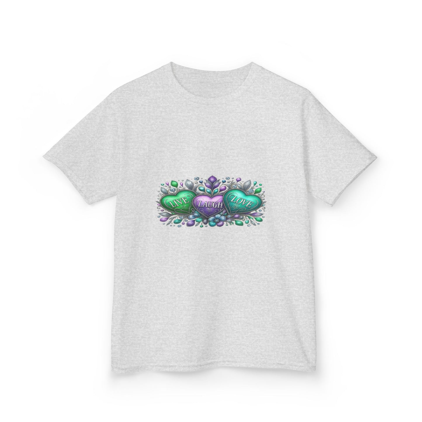 Live Laugh Love Dinosaur Heart Kids Christmas Tee