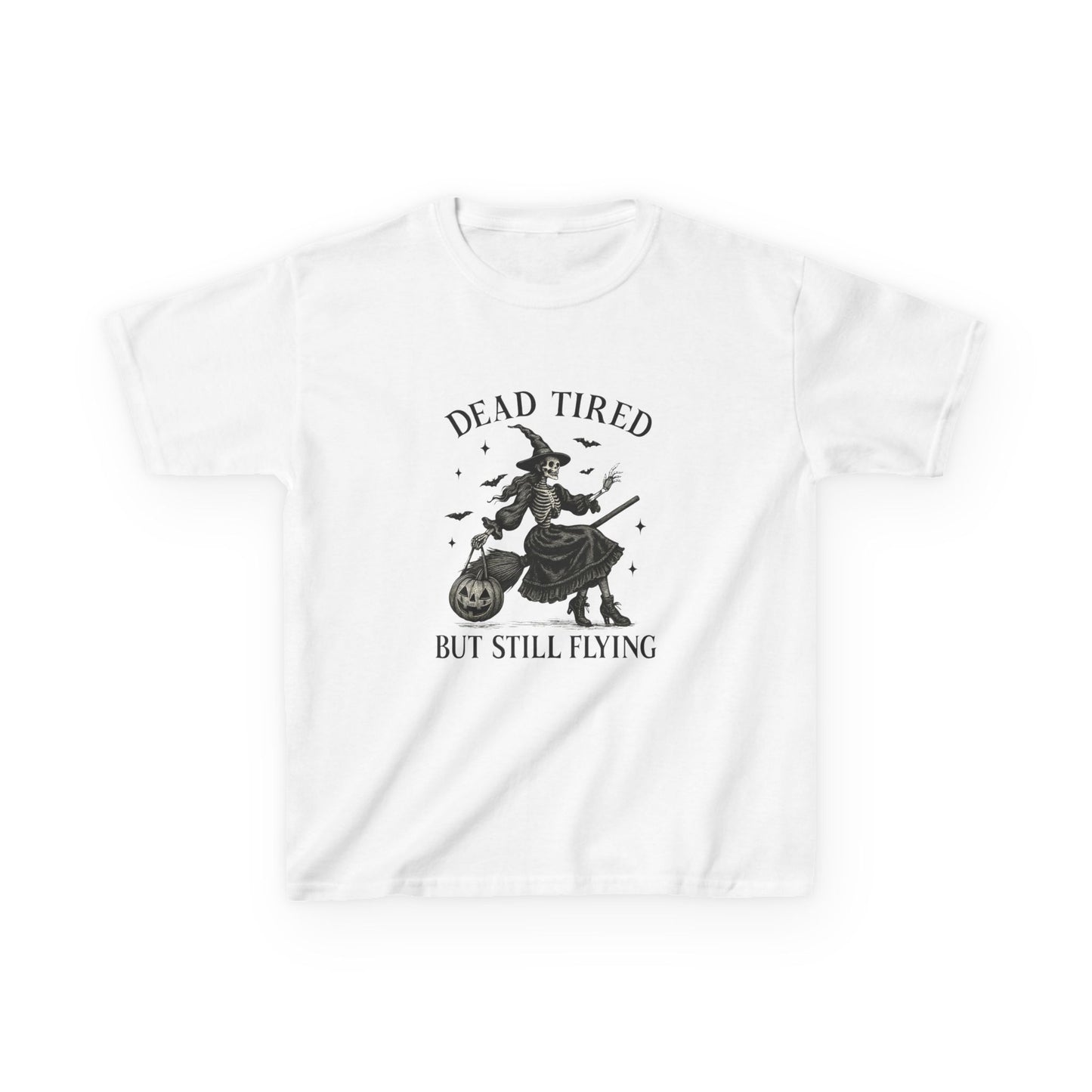 Dead Tired But Flying Skeleton Witch Tee