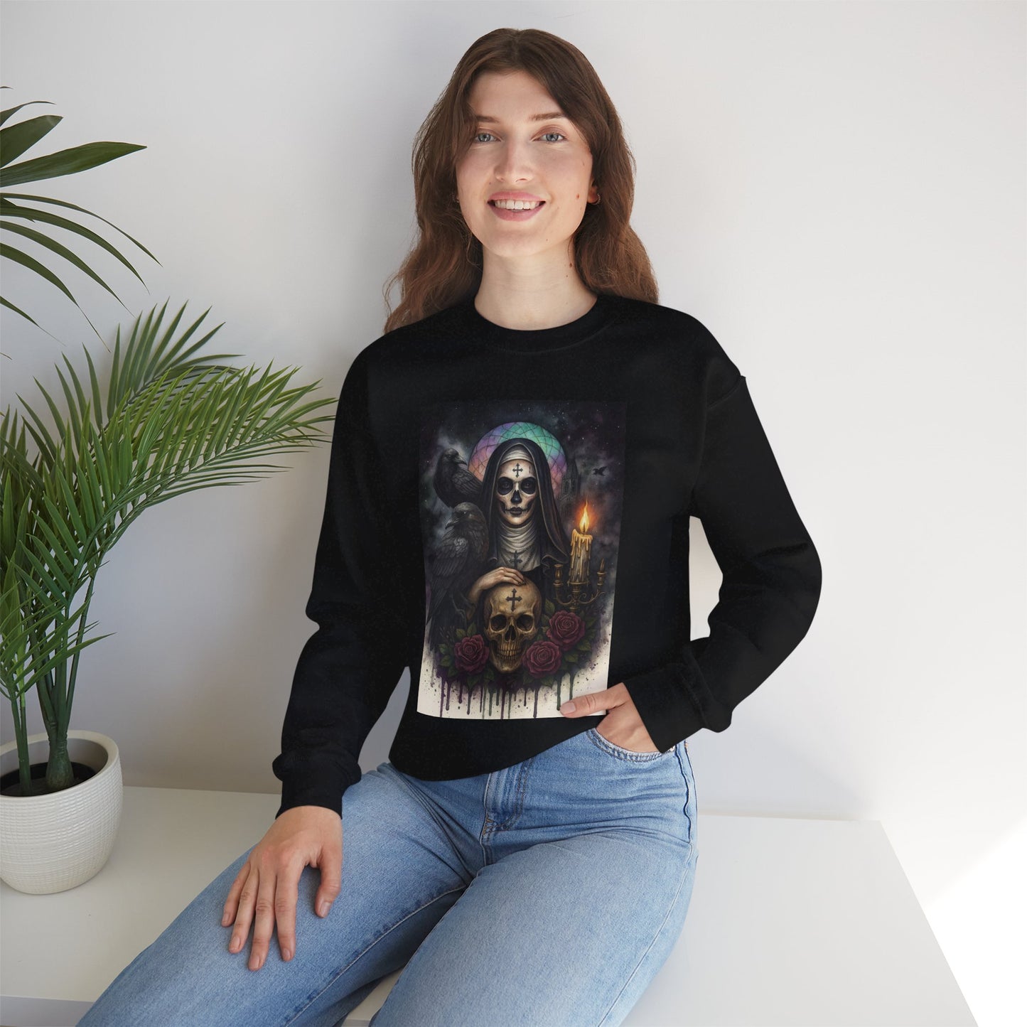 Gothic Nun Skull Halloween Crewneck Sweatshirt
