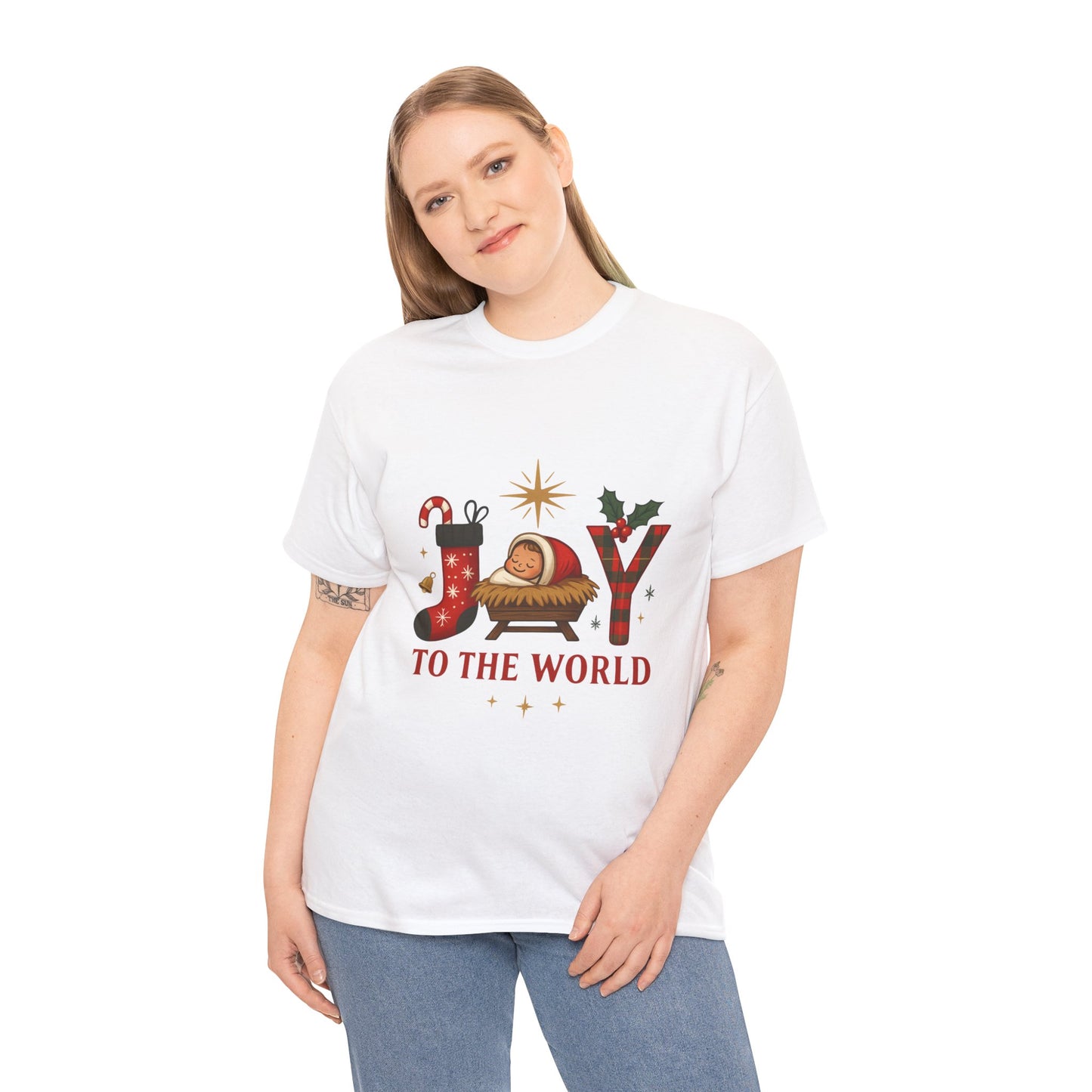 Christmas Joy Unisex Tee with Baby Jesus Illustration
