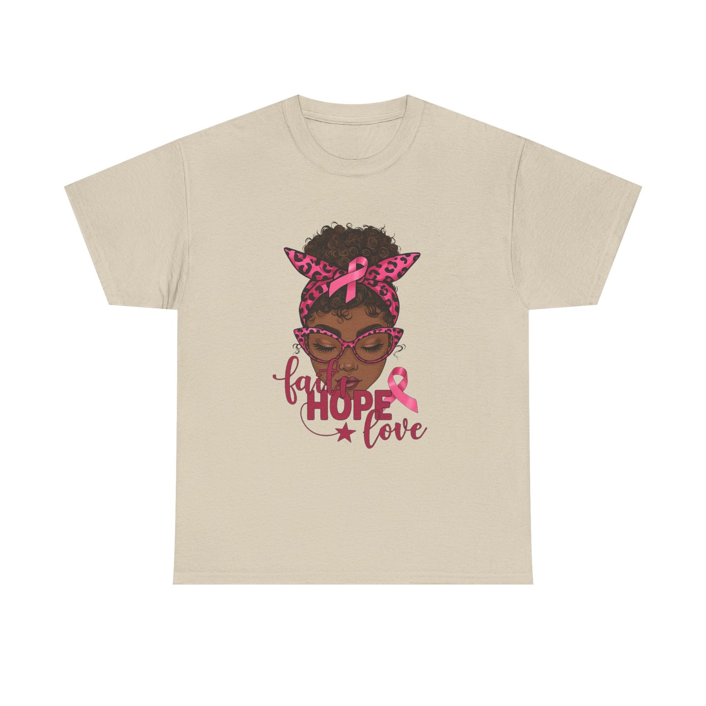 Hope Love Faith Black Woman Pink Ribbon Tee