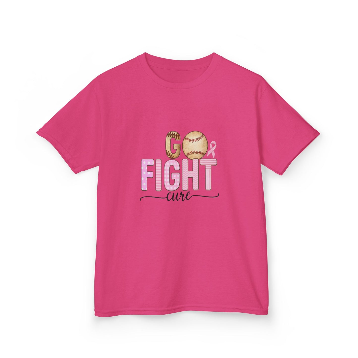 Go Fight Cure Baseball Pink Ribbon Kids Christmas Tee