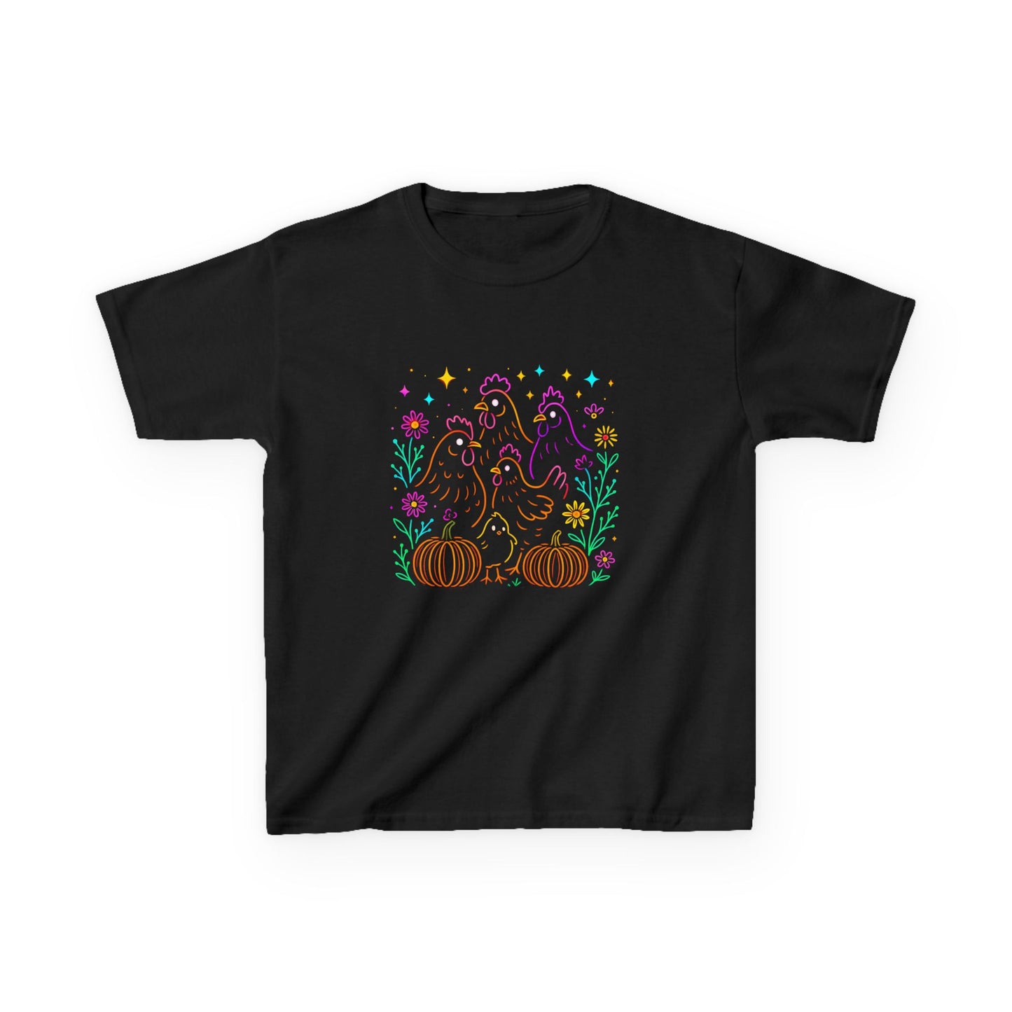 Festive Chickens & Pumpkins Kids Tee - Fall Harvest Fun