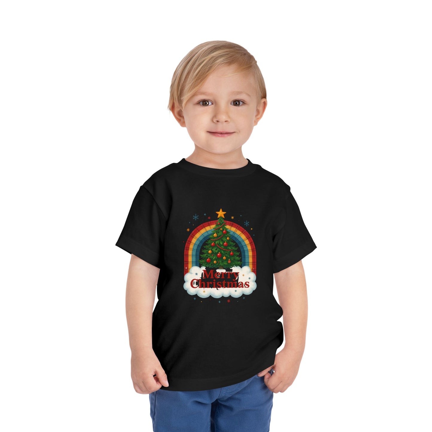 Merry Christmas Plaid Rainbow Tree Toddler Tee