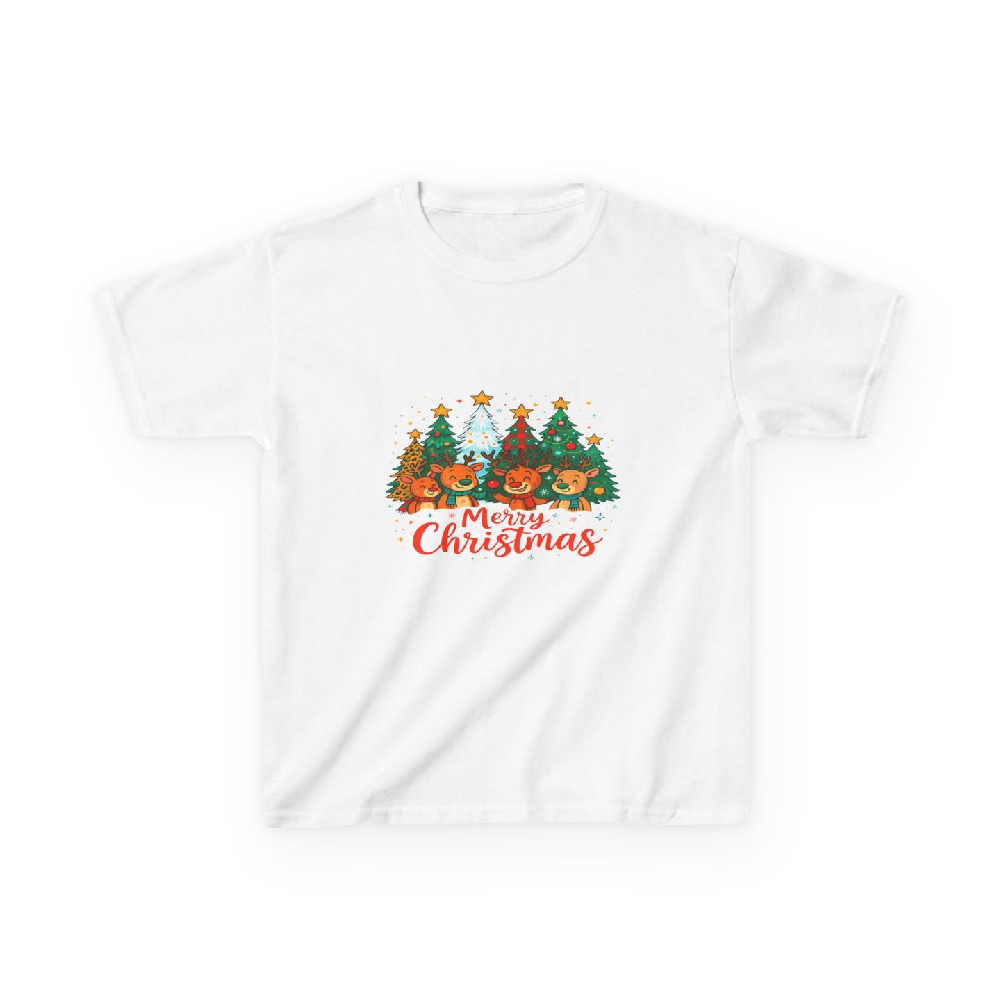 Merry Christmas Reindeer & Dino Trees Kids Tee