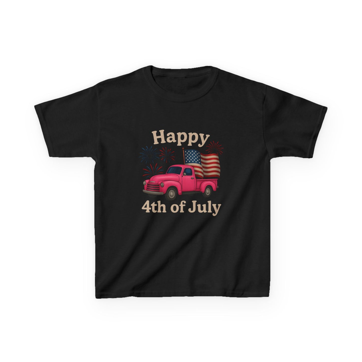 Retro 4th of July Pink Truck Tee - Kids' Patriotic Shirt