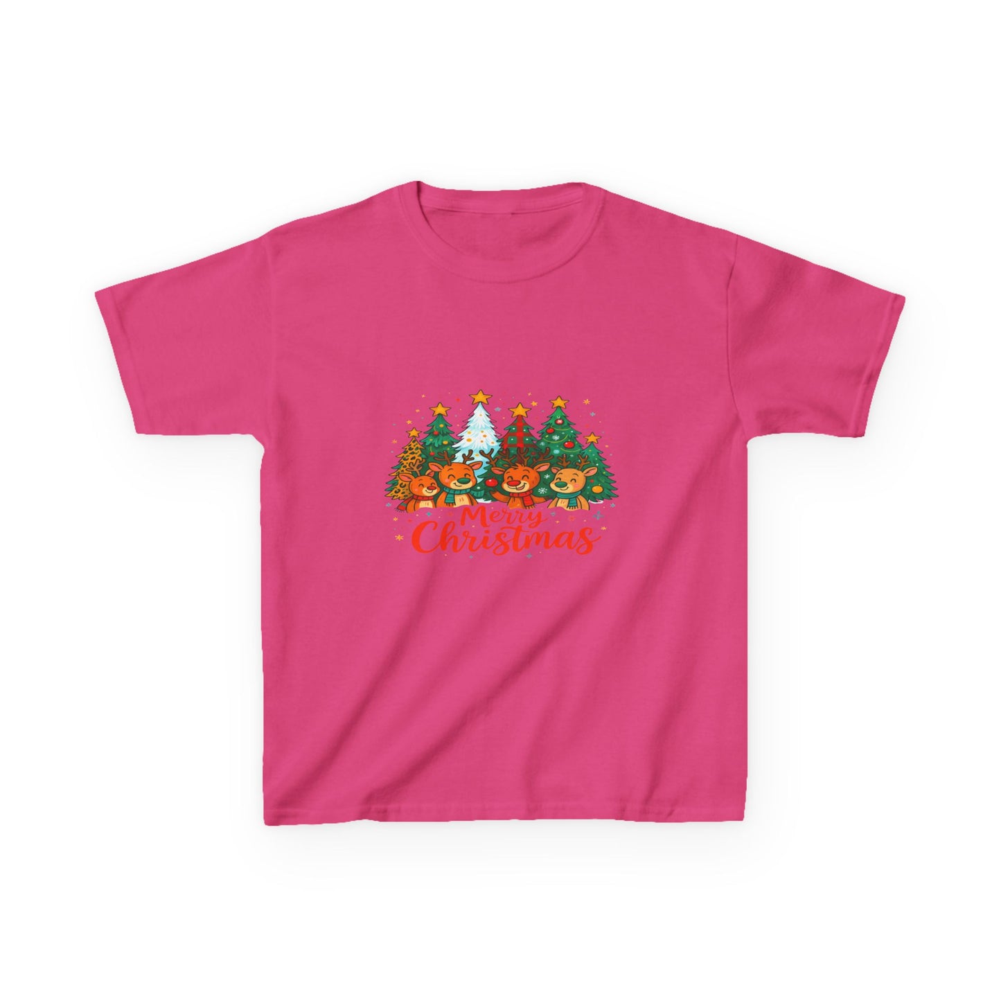 Merry Christmas Reindeer & Dino Trees Kids Tee