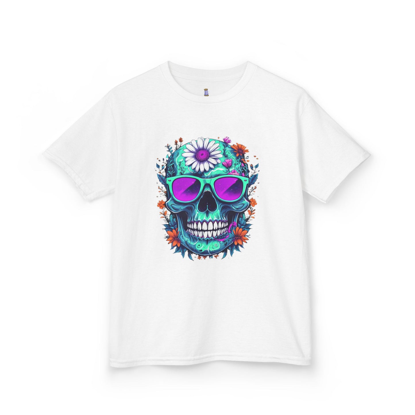 Vibrant Skull Youth Tee, Colorful T-Shirt for Festivals, Birthday Gift, Summer Wear, Unique Graphic Tee