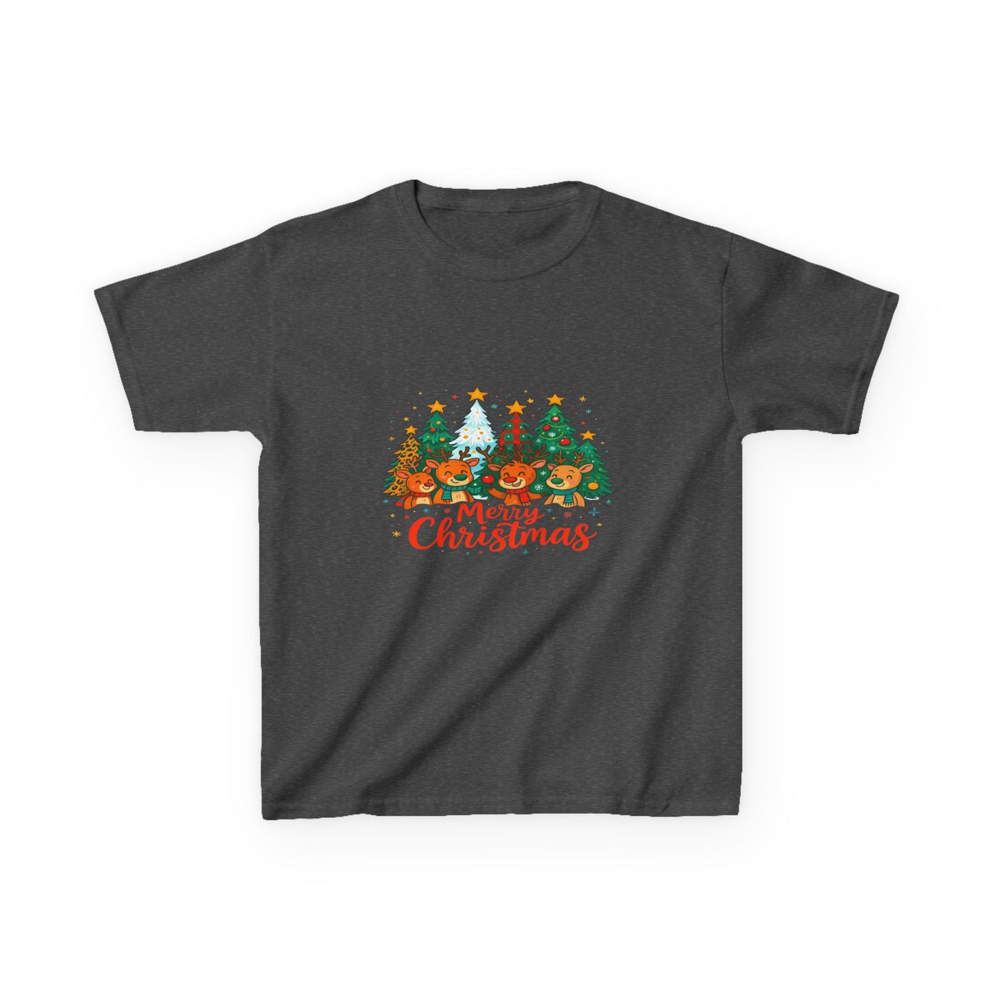 Merry Christmas Reindeer & Dino Trees Kids Tee