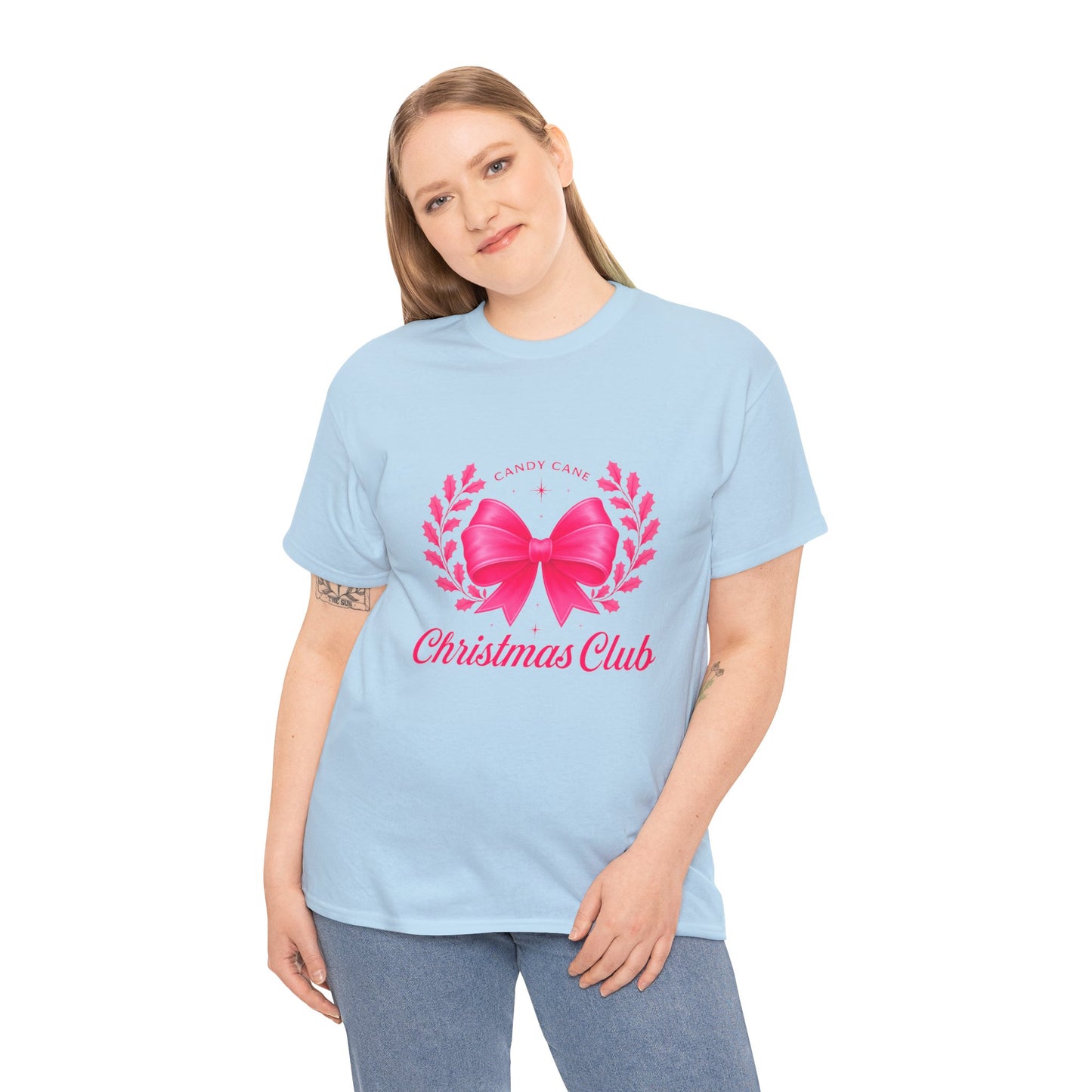 Christmas Tee with Pink Bow and Candy Cane Christmas Club Text