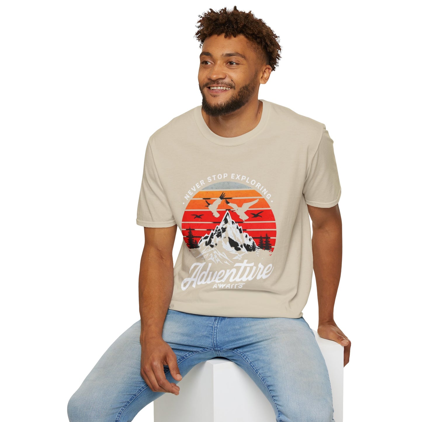 Adventure Awaits T-Shirt | Unisex Softstyle Tee | Perfect for Travel Lovers, Outdoor Adventures, Camping, Nature Gifts, Explore