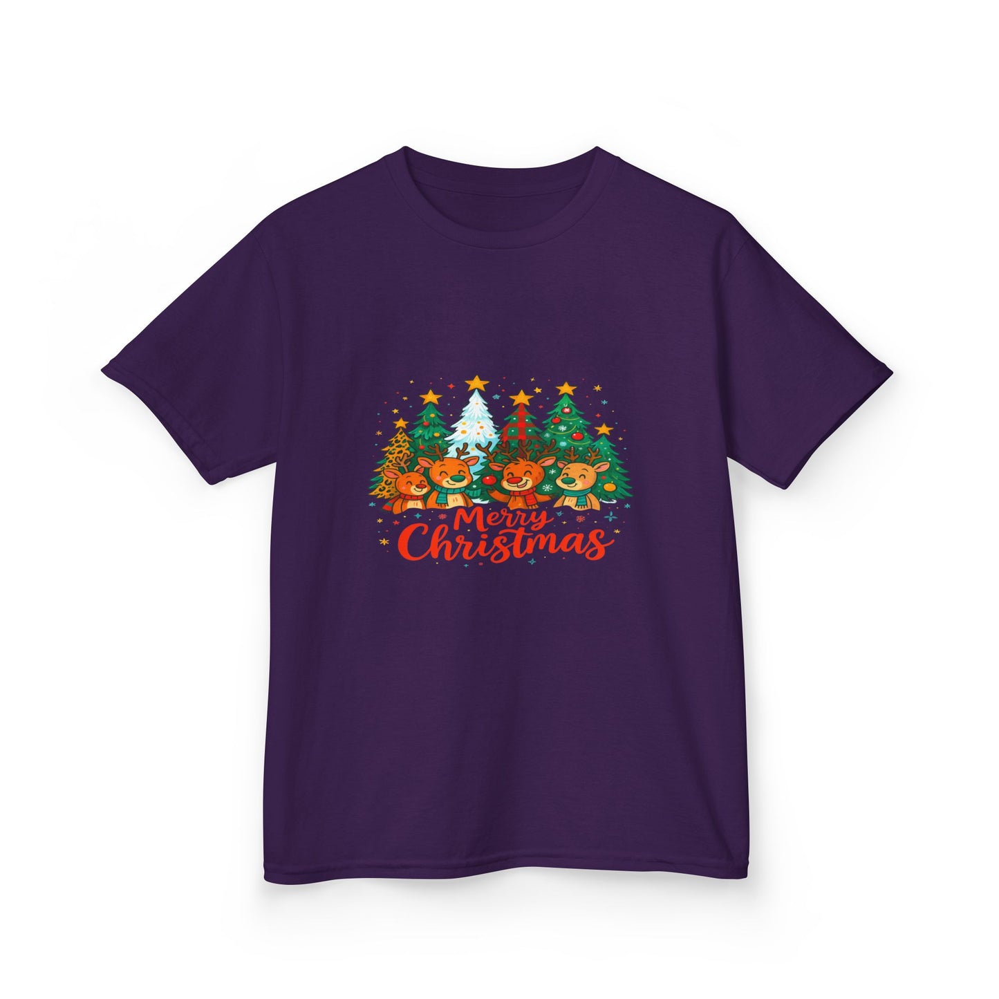 Merry Christmas Reindeer & Dino Trees Kids Tee