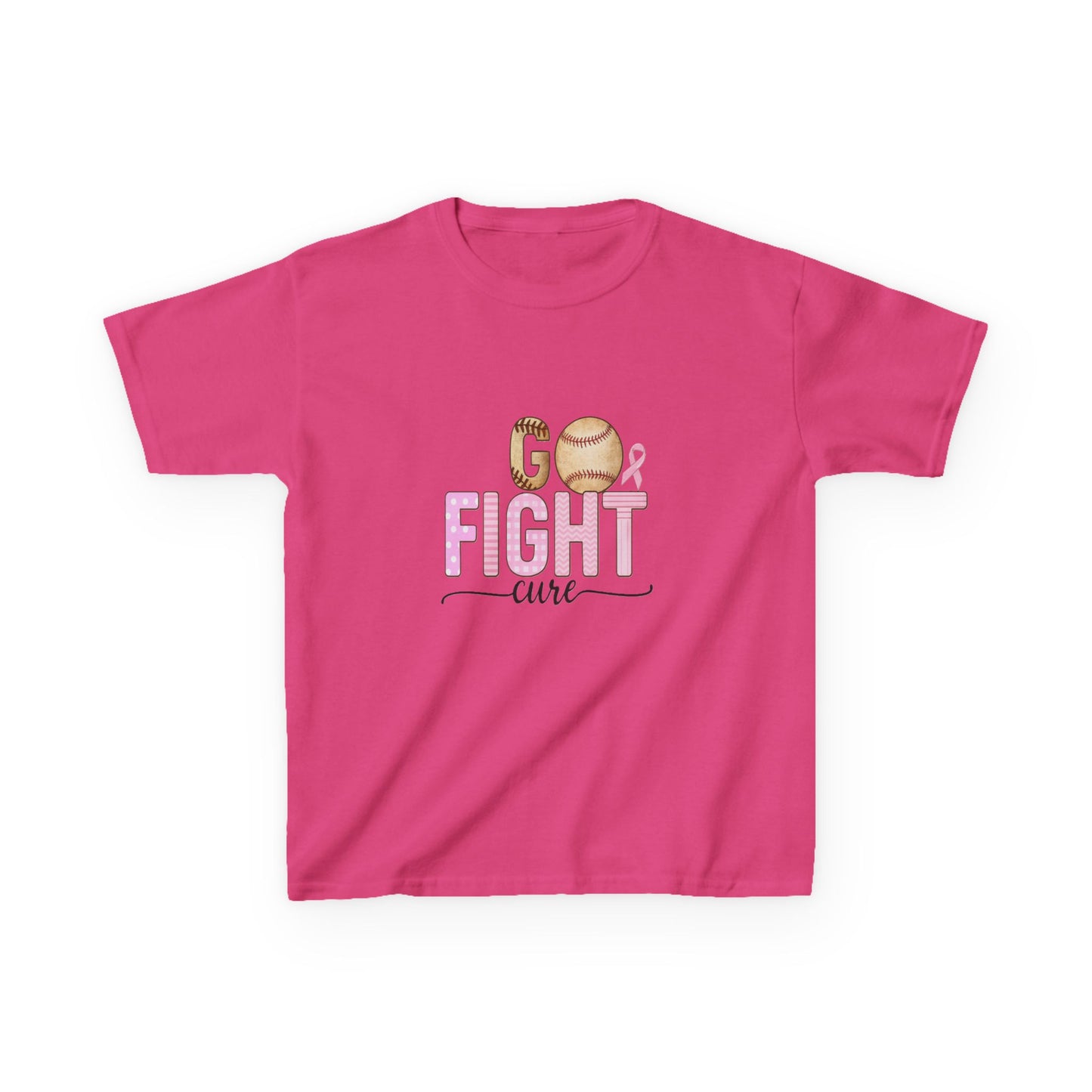 Go Fight Cure Baseball Pink Ribbon Kids Christmas Tee