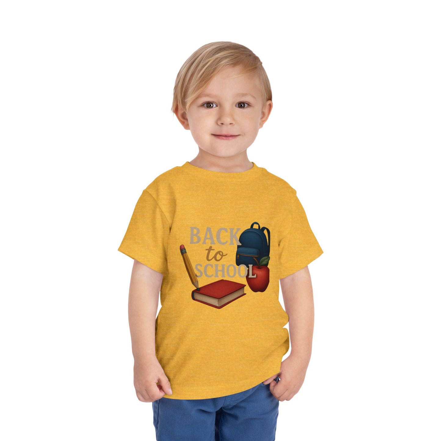 Toddler Tee Back to School Shirt with Backpack, Apple, Pencil, and Book Design