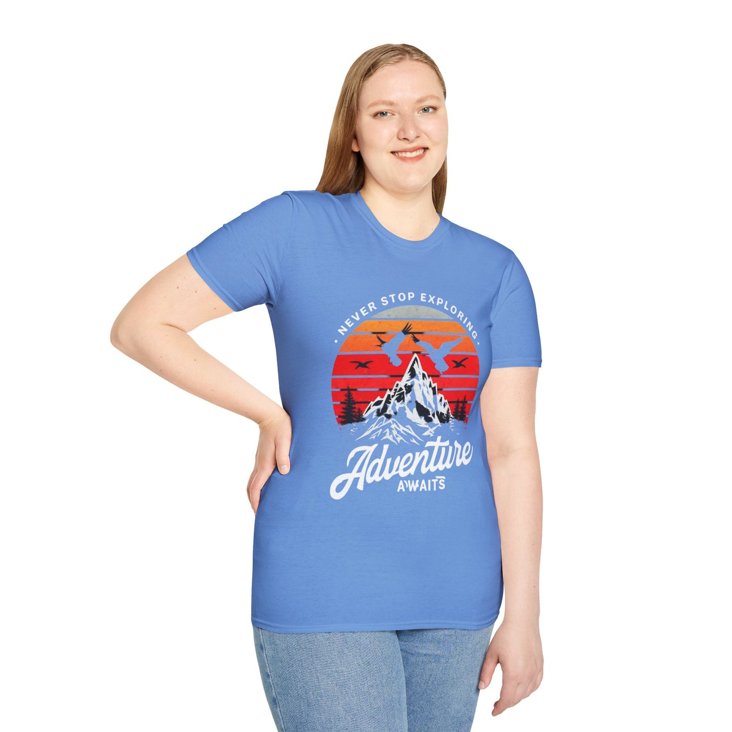 Adventure Awaits T-Shirt | Unisex Softstyle Tee | Perfect for Travel Lovers, Outdoor Adventures, Camping, Nature Gifts, Explore