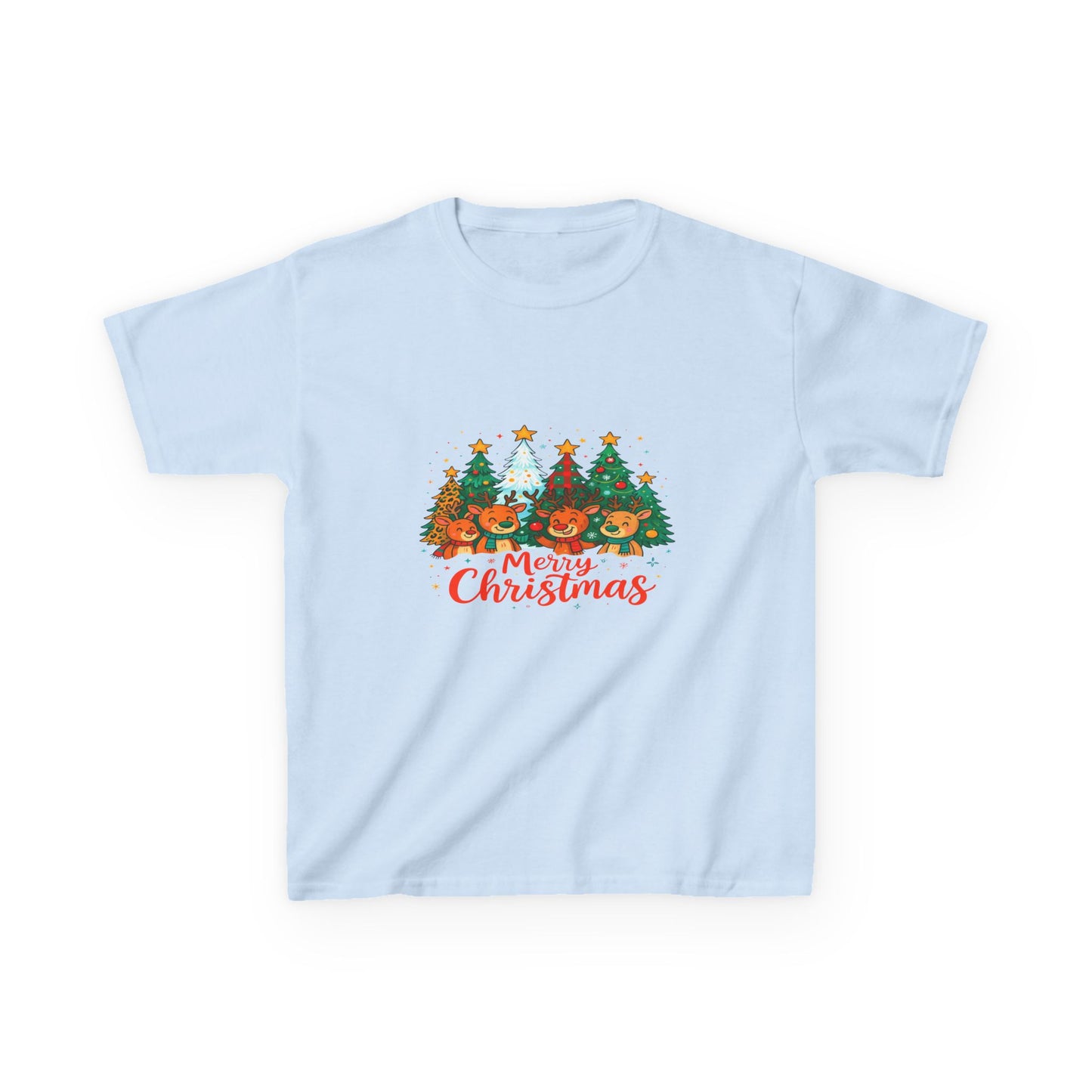 Merry Christmas Reindeer & Dino Trees Kids Tee