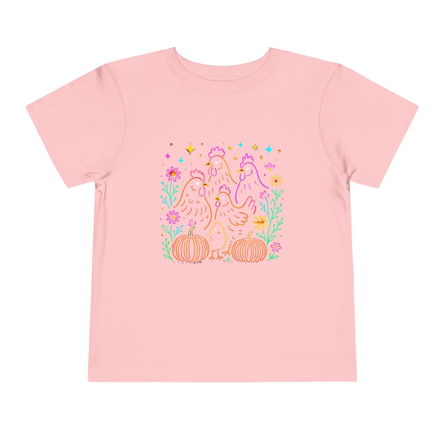 Toddler Halloween Tee - Playful Chickens & Pumpkins Design