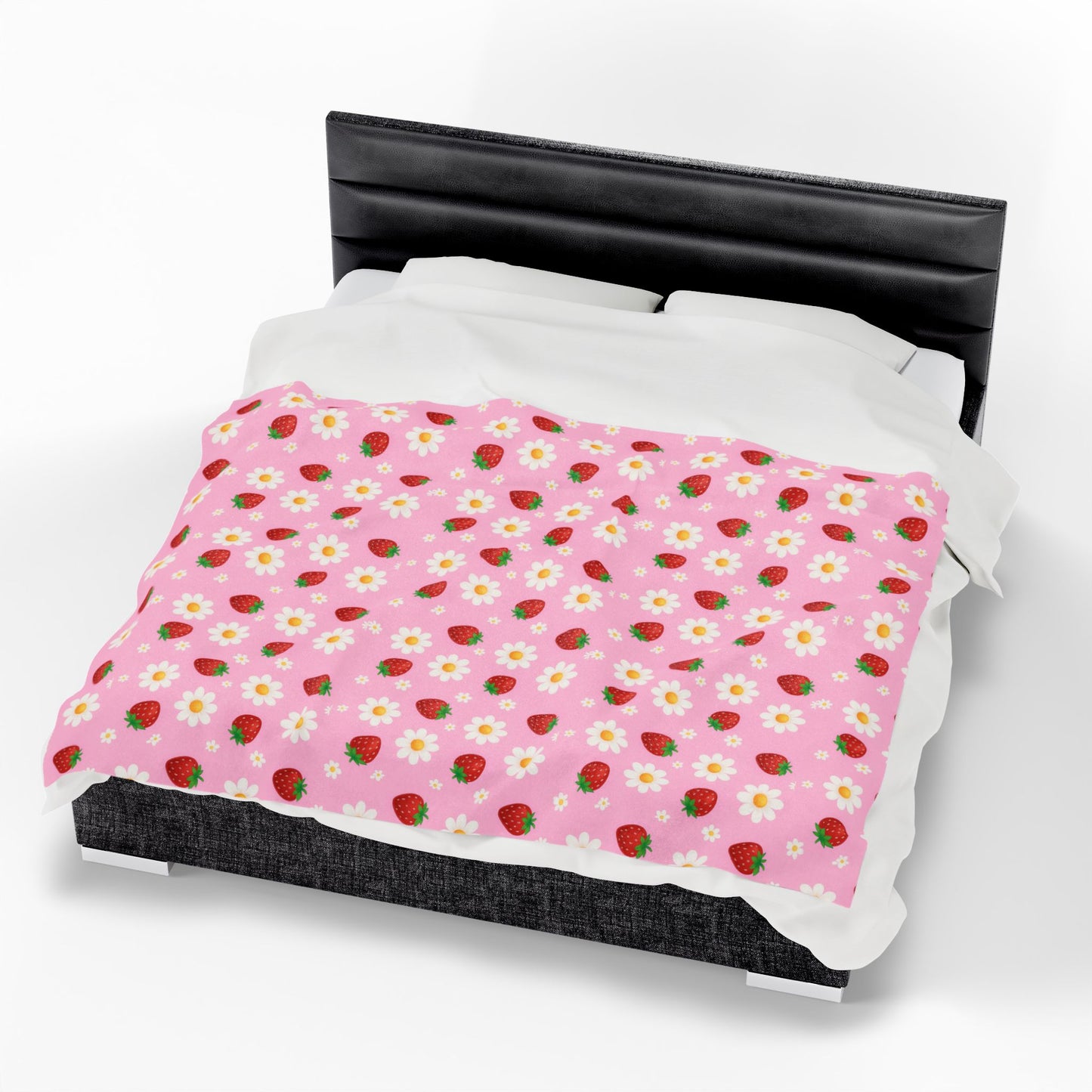 Cozy Strawberry Floral Blanket | Soft Plush Throw, Nursery Decor, Gift for Kids, Spring Home Accents, Cute Couch Cover