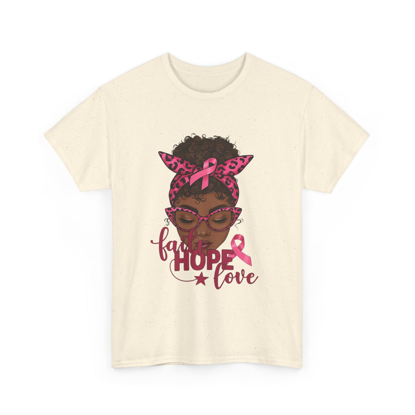 Hope Love Faith Black Woman Pink Ribbon Tee