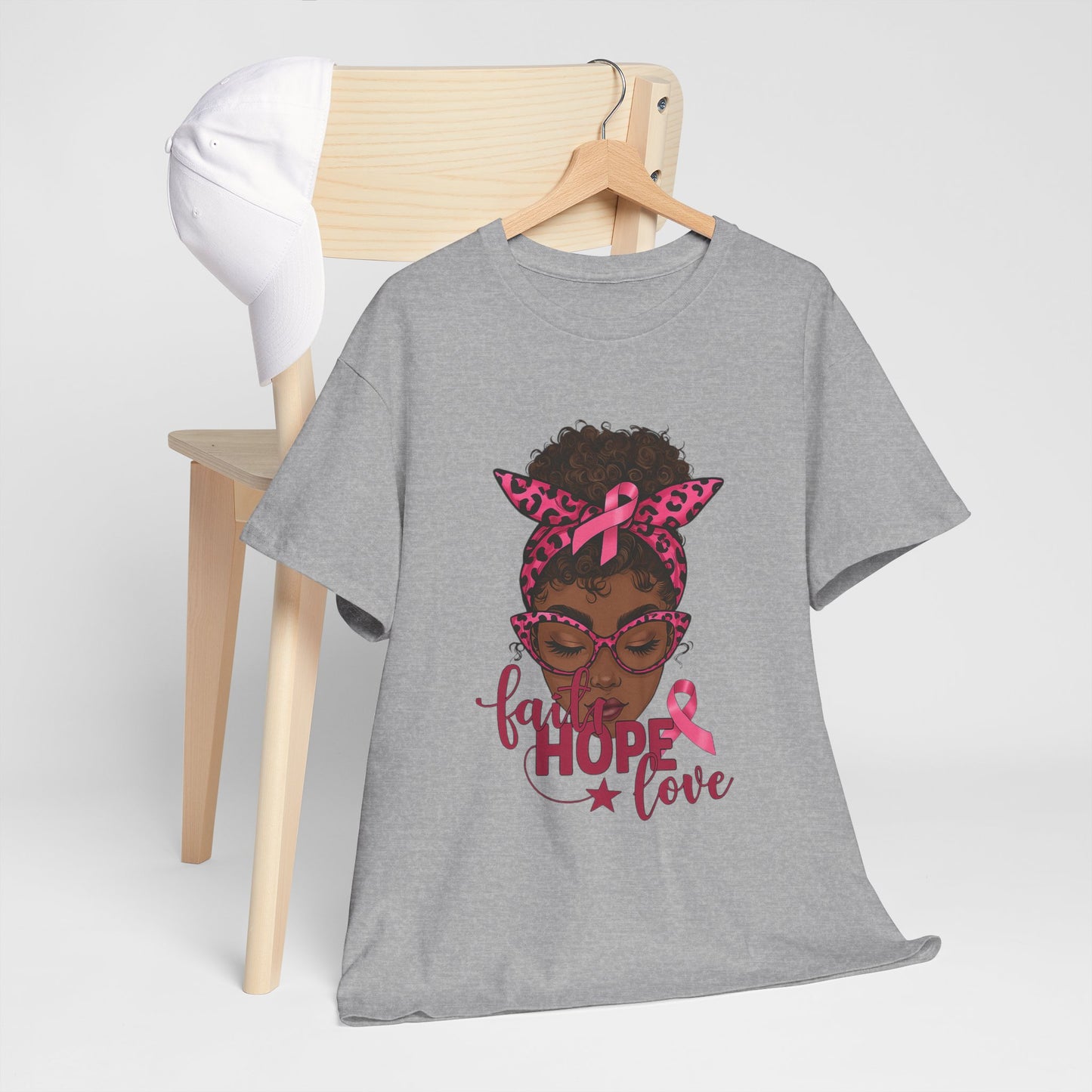 Hope Love Faith Black Woman Pink Ribbon Tee