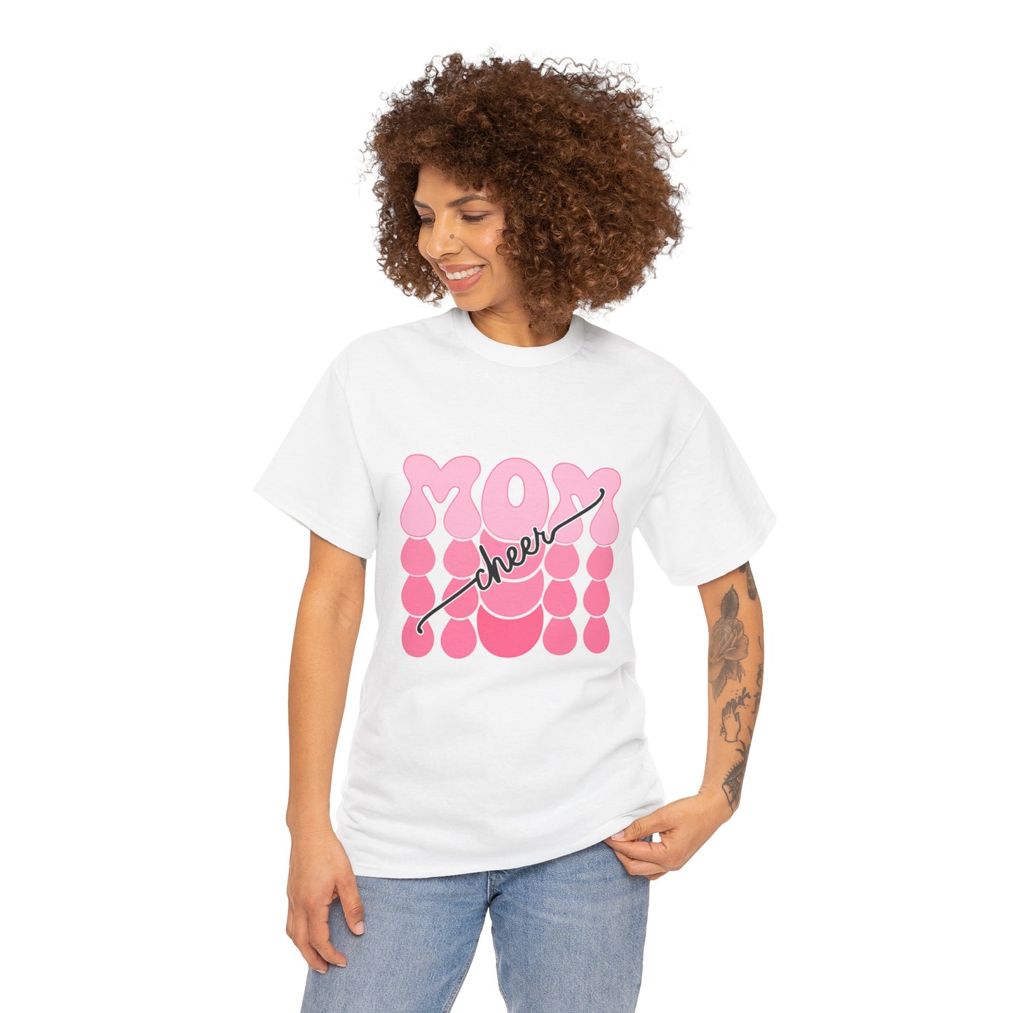 MOM Cheer – Pink Bubble Letter Spirit Tee