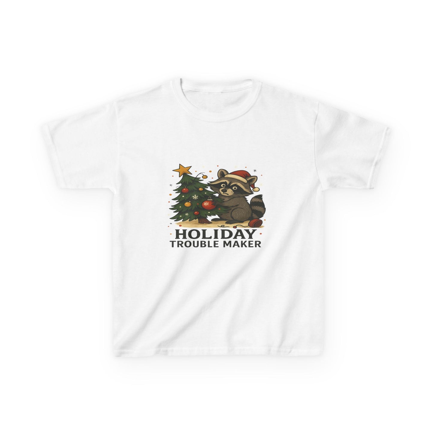 Holiday Trouble Maker Raccoon Christmas Kids Tee