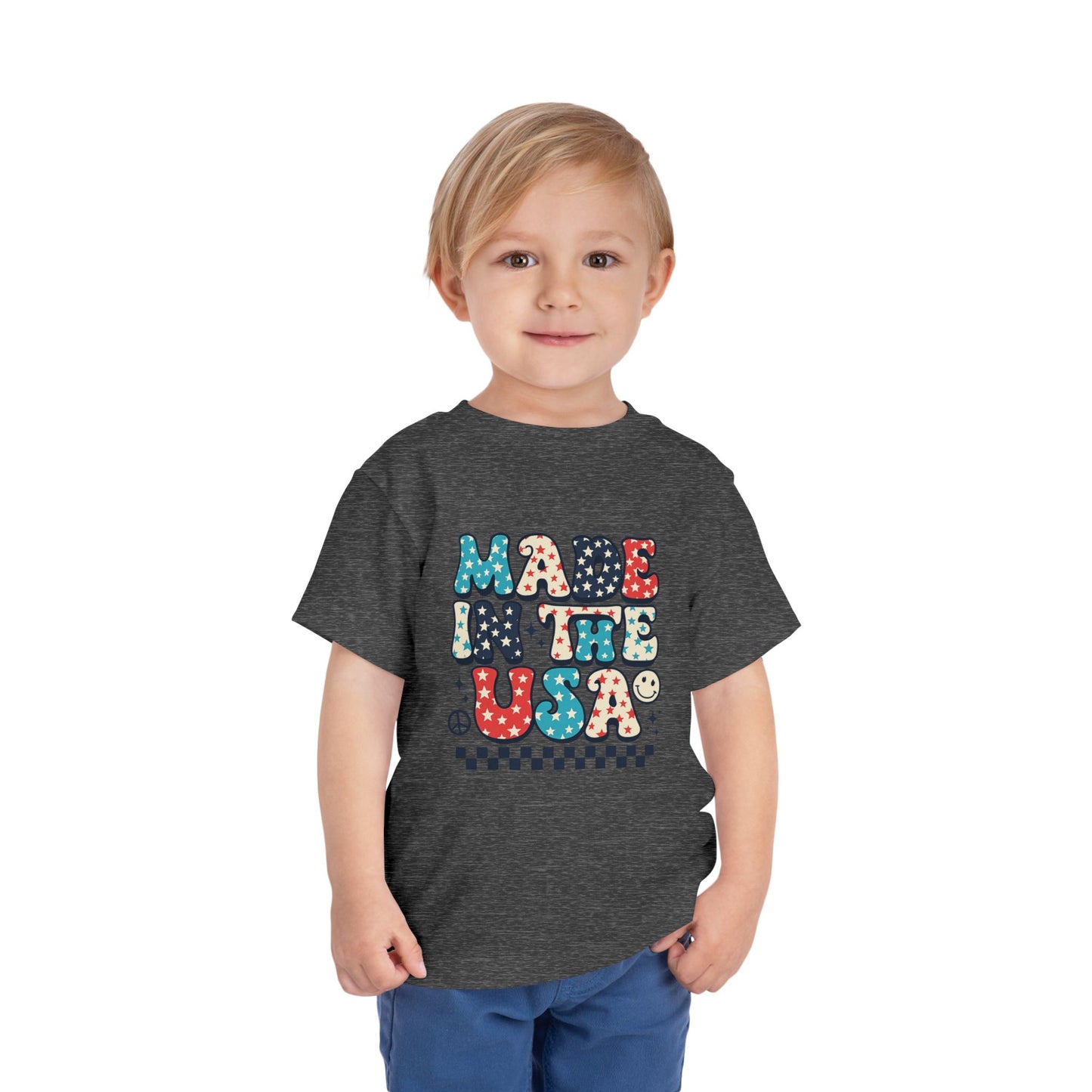 Toddler Tee Vintage Made in USA Retro Smiley Peace Sign Star Design