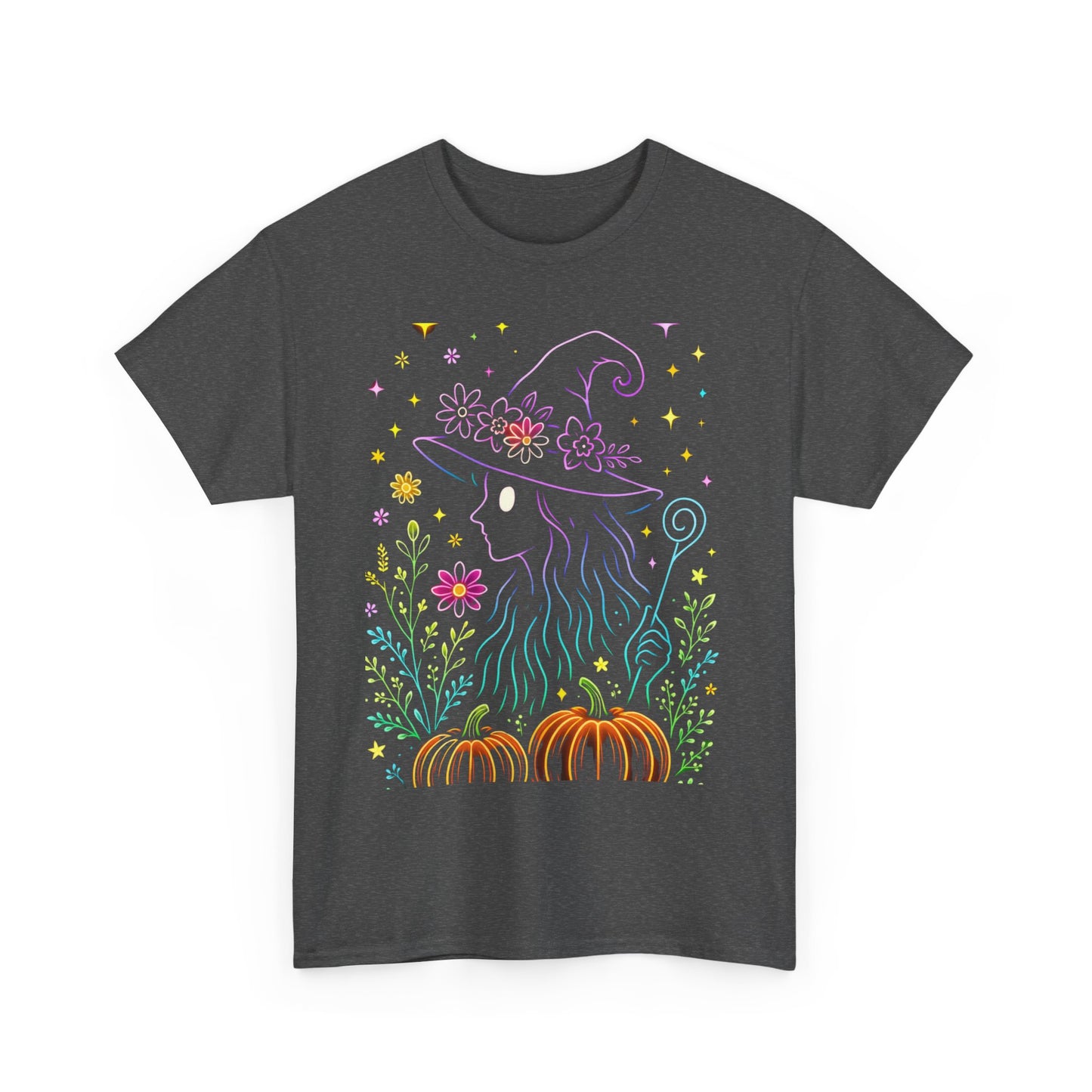 🌙 Whimsical Witch Cat Tee – Magical Halloween Pumpkin Shirt