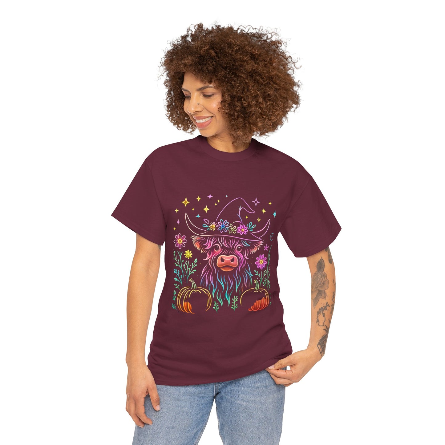 🎃 Magical Highland Cow Tee – Witchy Pumpkin Farm Shirt