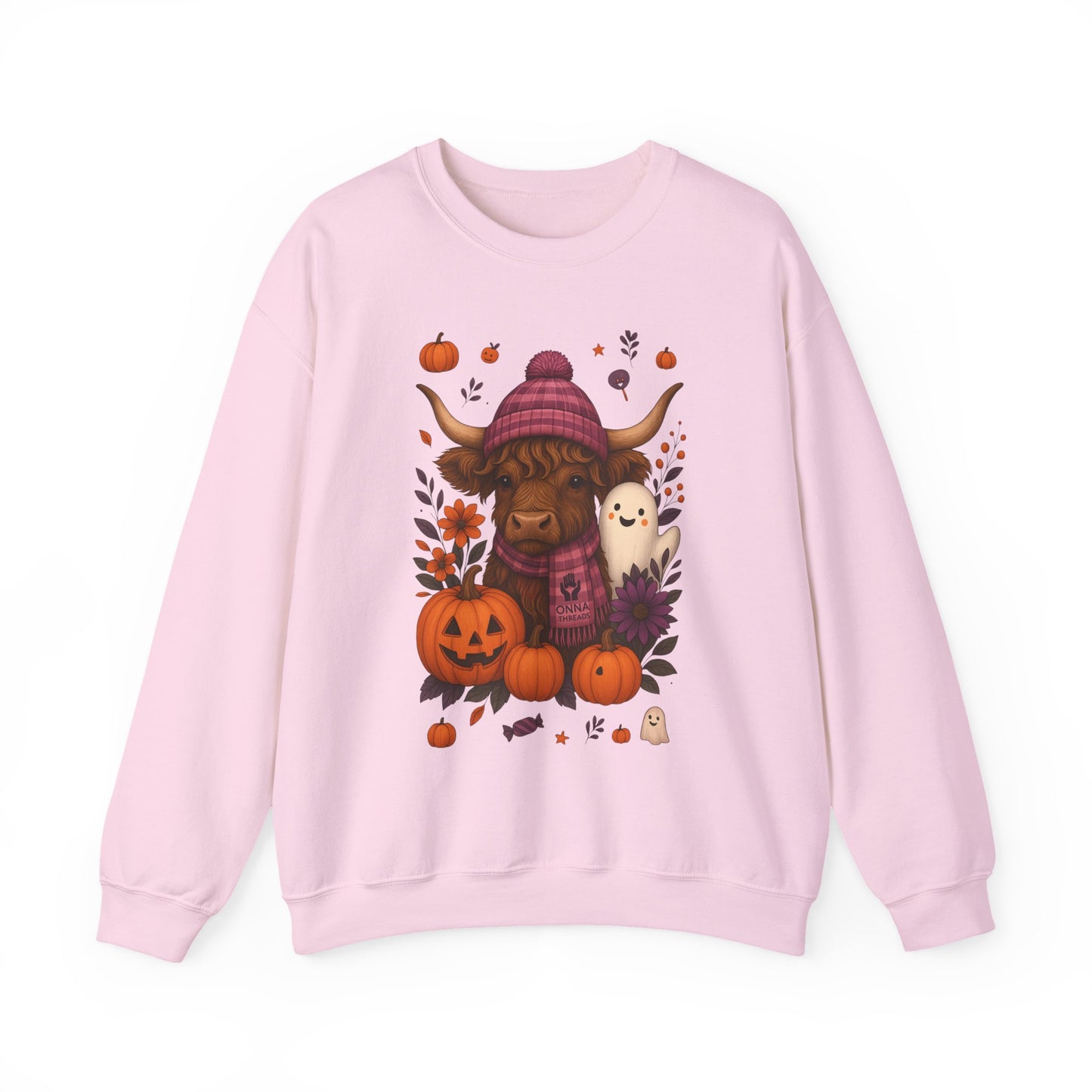 Highland Cow & Ghost Halloween Crewneck Sweatshirt