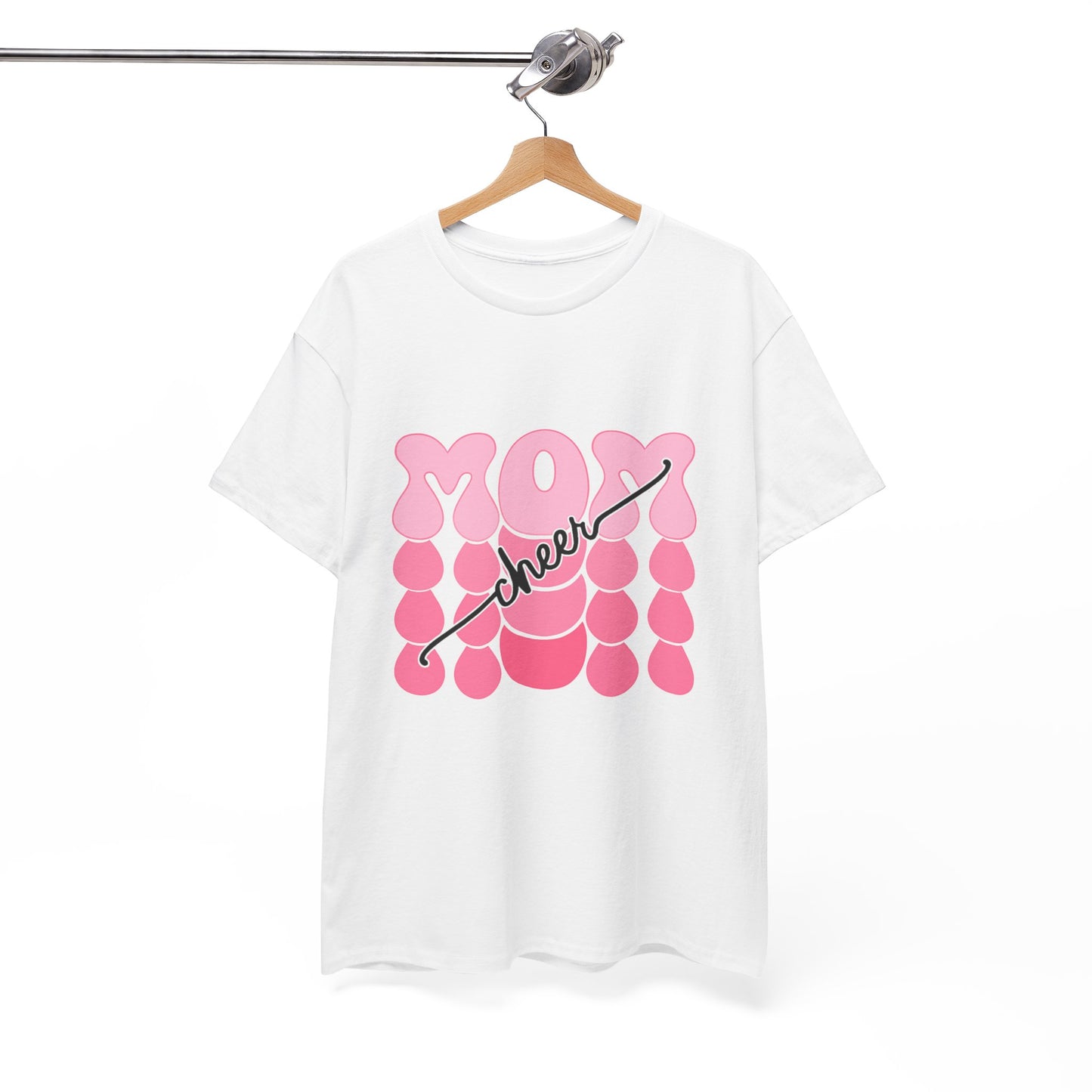 MOM Cheer – Pink Bubble Letter Spirit Tee
