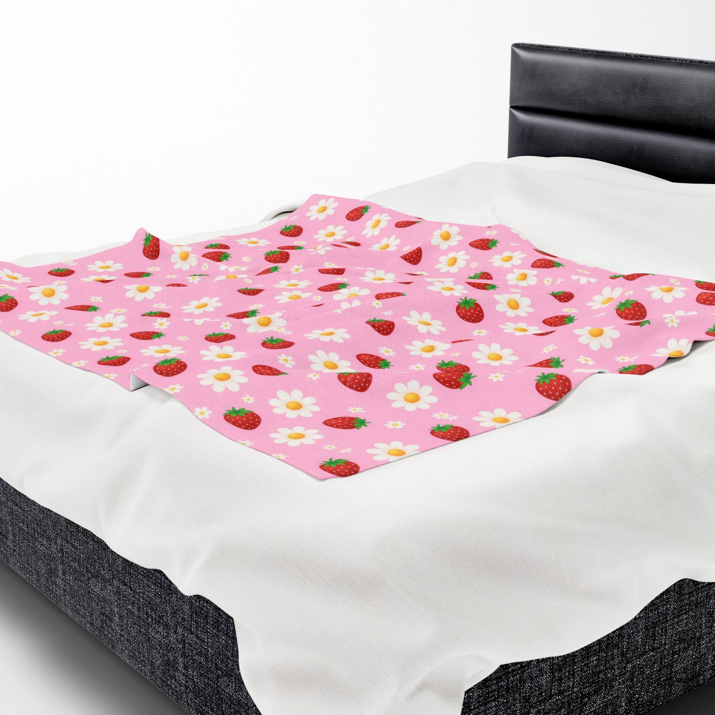 Cozy Strawberry Floral Blanket | Soft Plush Throw, Nursery Decor, Gift for Kids, Spring Home Accents, Cute Couch Cover