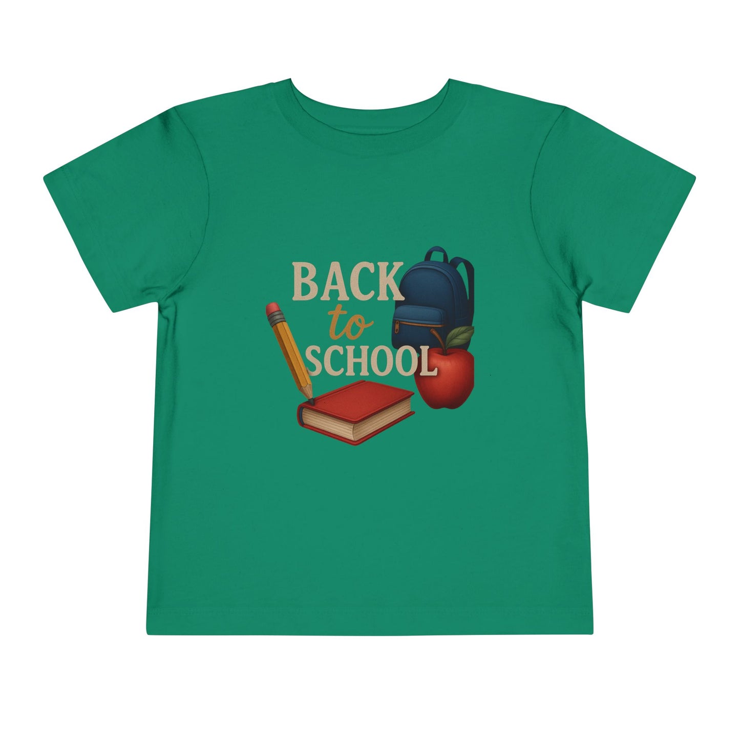 Toddler Tee Back to School Shirt with Backpack, Apple, Pencil, and Book Design