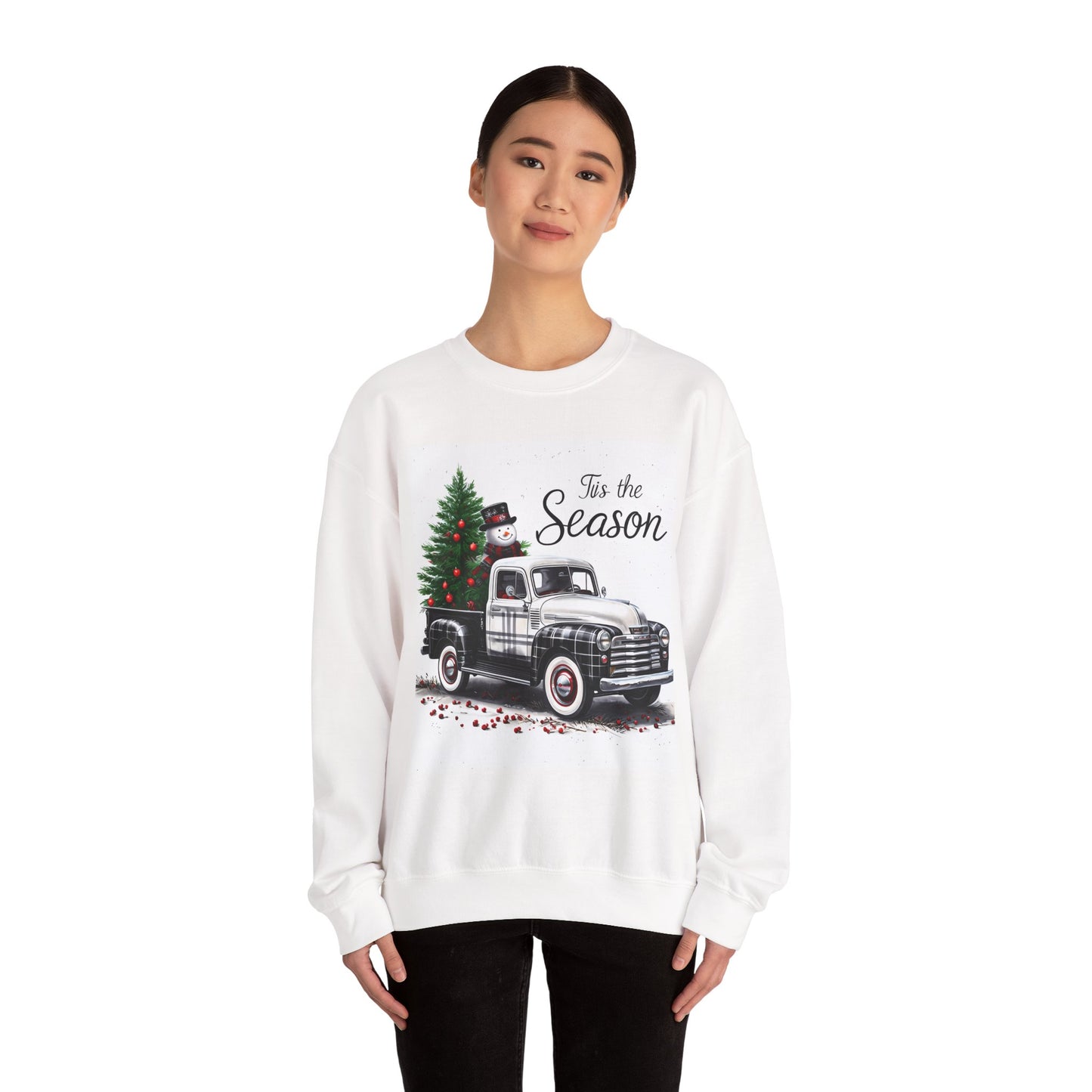 Black and White Plaid Christmas Pickup Truck Sweatshirt