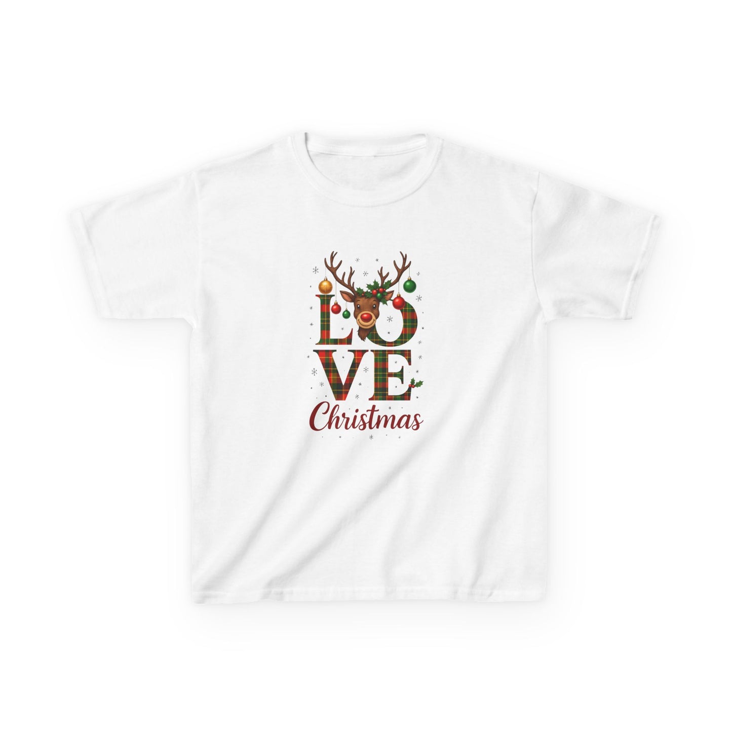 LOVE Christmas Reindeer Kids Tee - Holiday Dinosaur