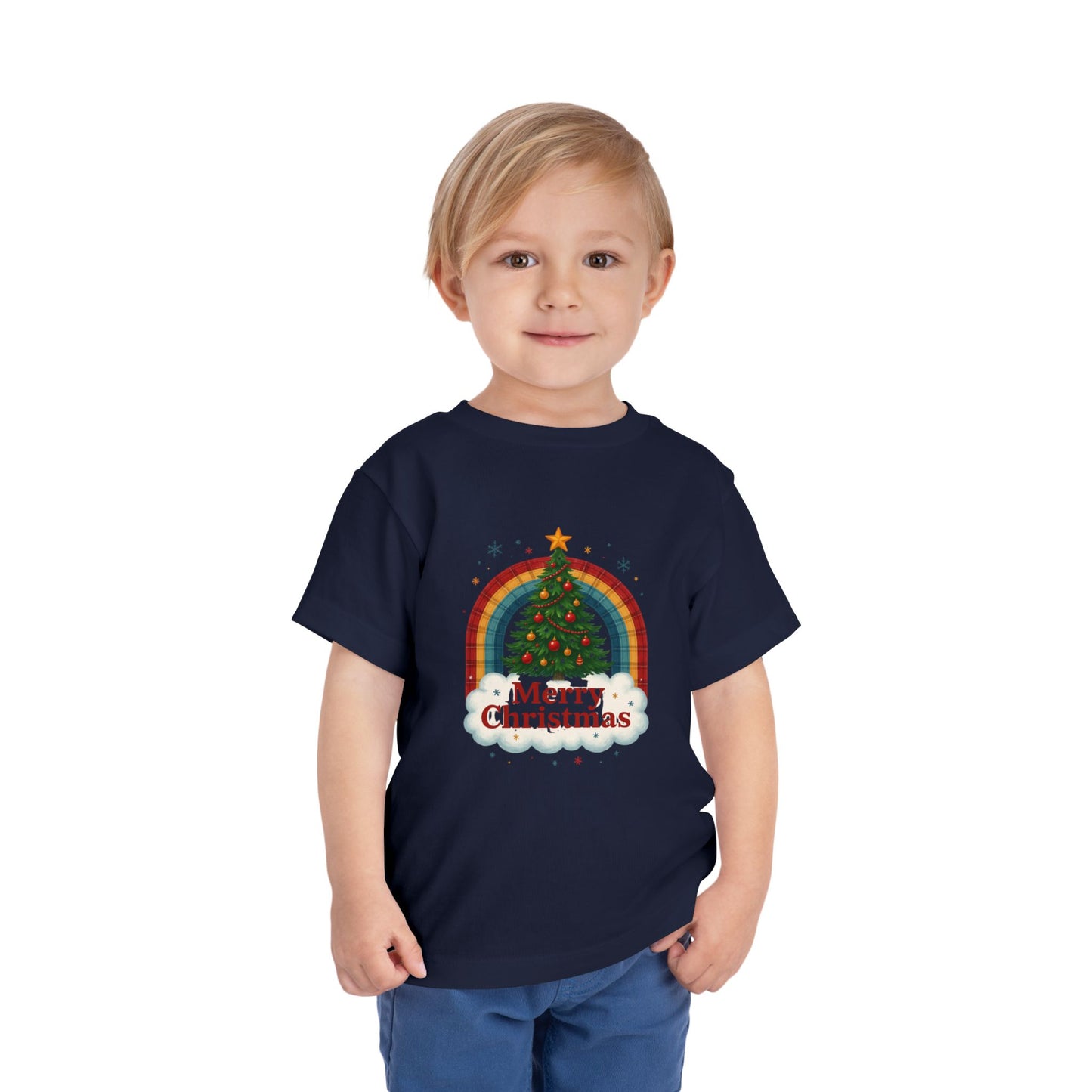 Merry Christmas Plaid Rainbow Tree Toddler Tee